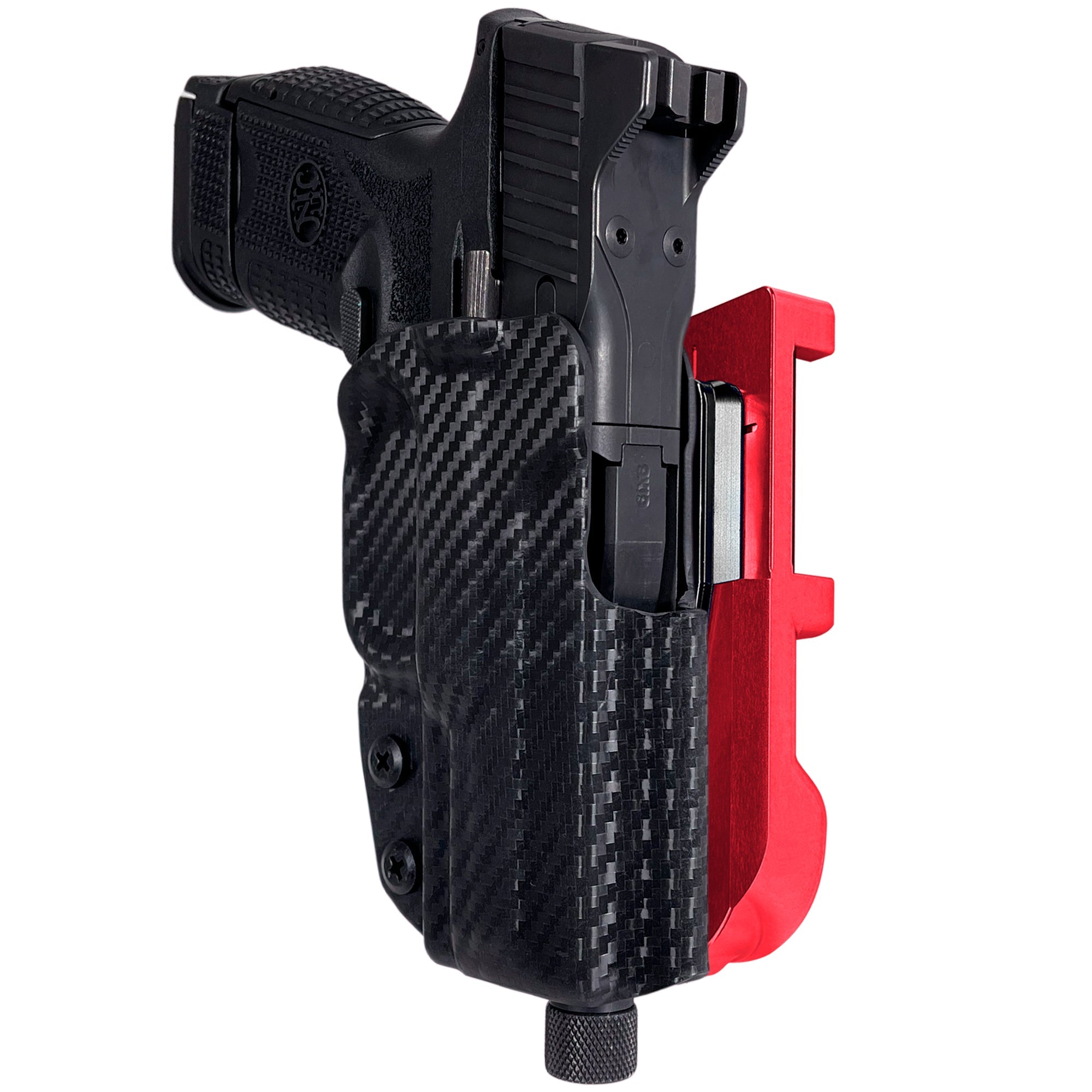 FN 509 Compact IDPA Quick Mount Holster with Red Belt Attachment, Carbon Fiber Holster Shell