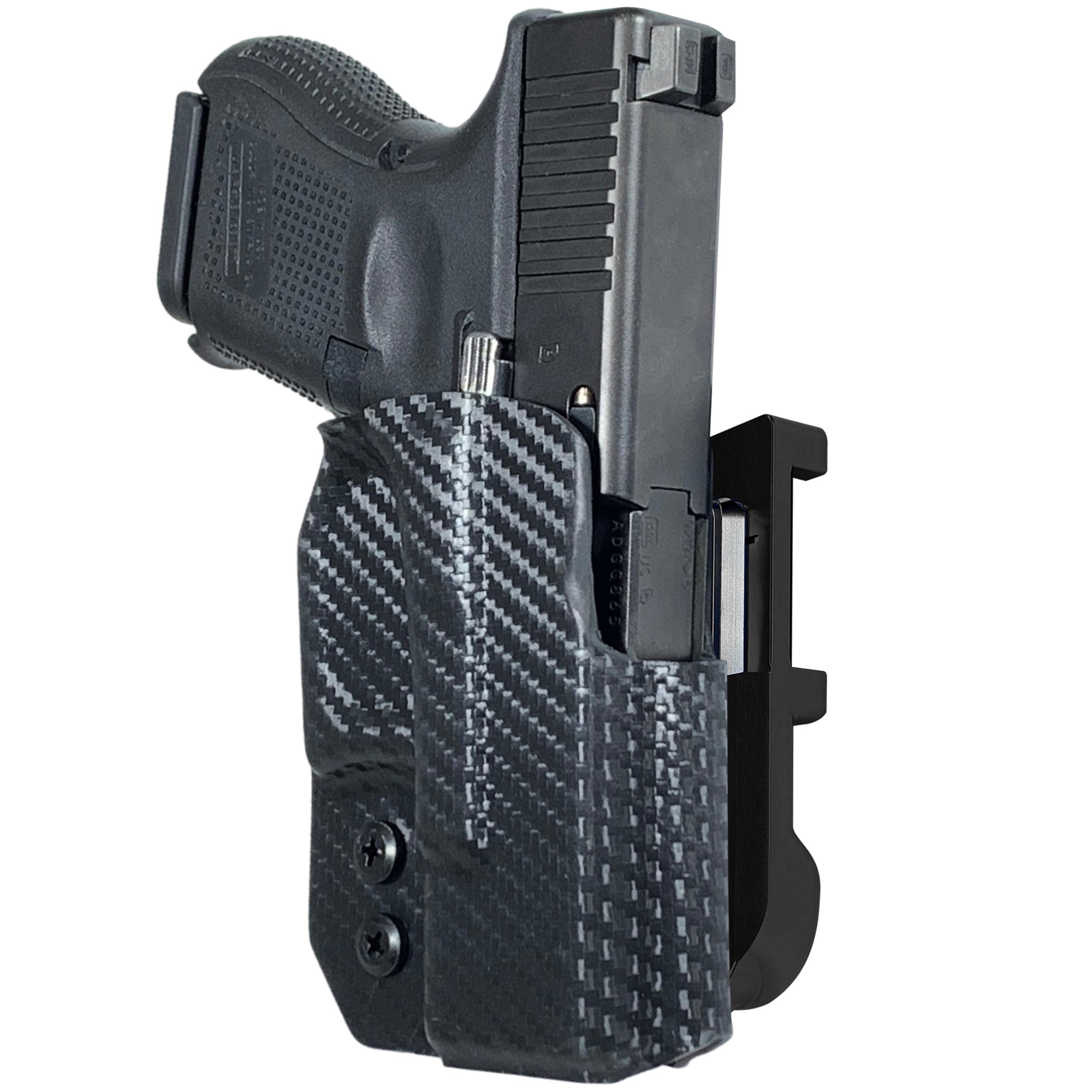 Glock 26, 27, 33 IDPA Quick Mount Holster with Black Belt Attachment, Carbon Fiber Holster Shell
