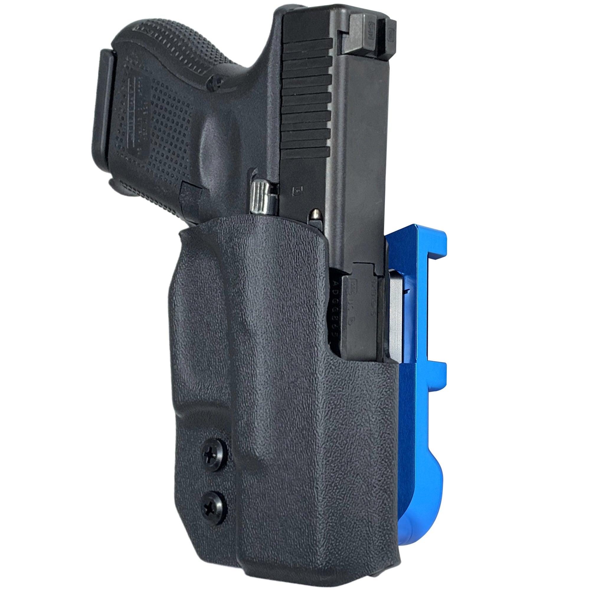 Glock 26, 27, 33 IDPA Quick Mount Holster with Blue Belt Attachment, Black Holster Shell