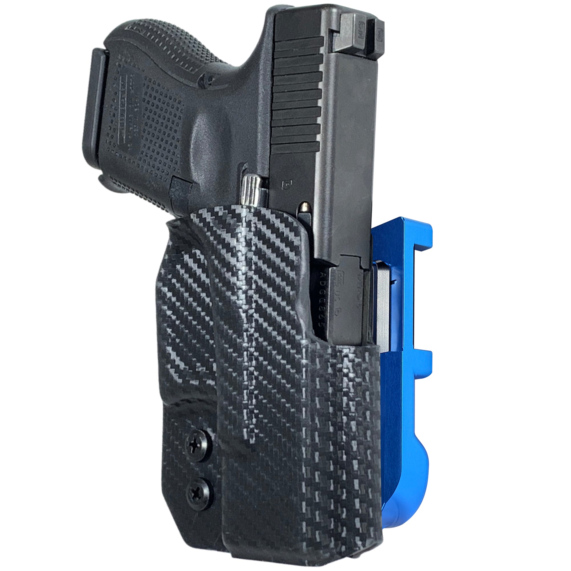 Glock 26, 27, 33 IDPA Quick Mount Holster with Blue Belt Attachment, Carbon Fiber Holster Shell