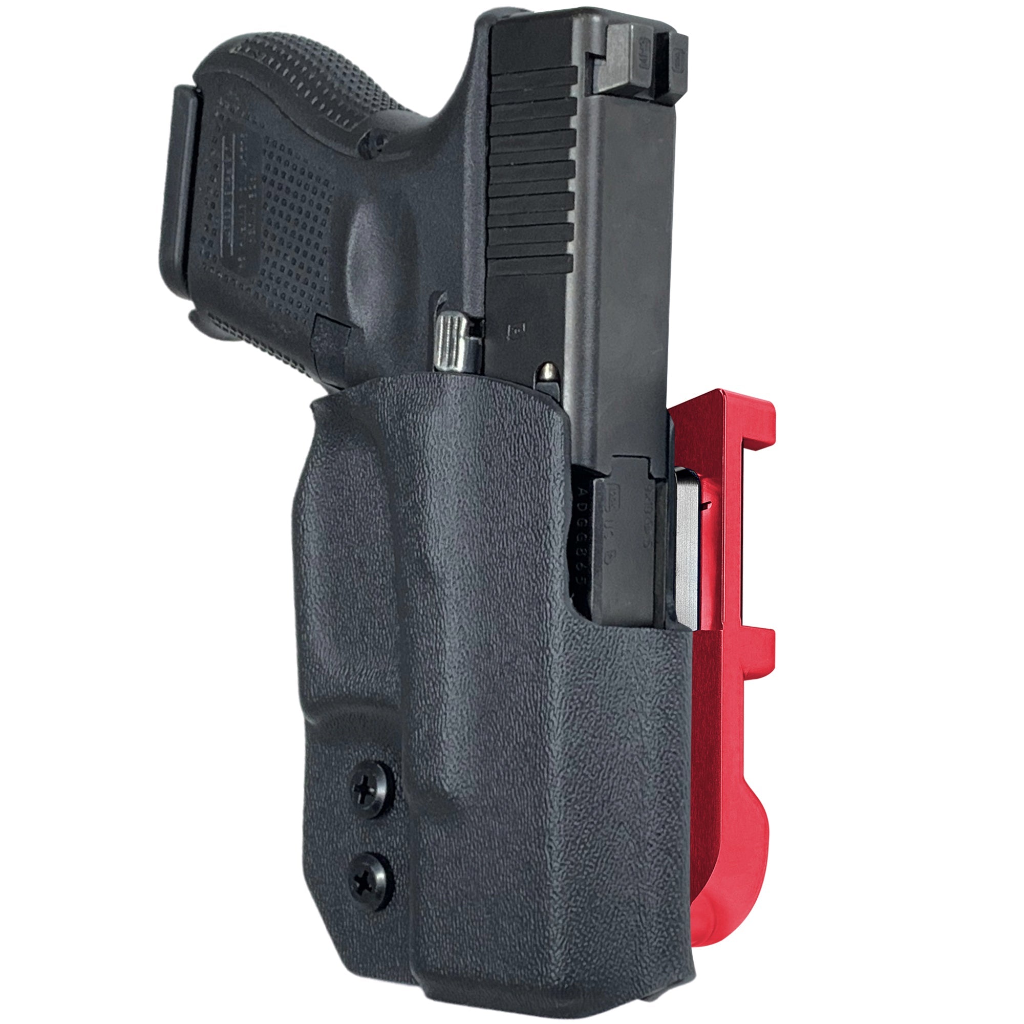 Glock 26, 27, 33 IDPA Quick Mount Holster with Red Belt Attachment, Black Holster Shell