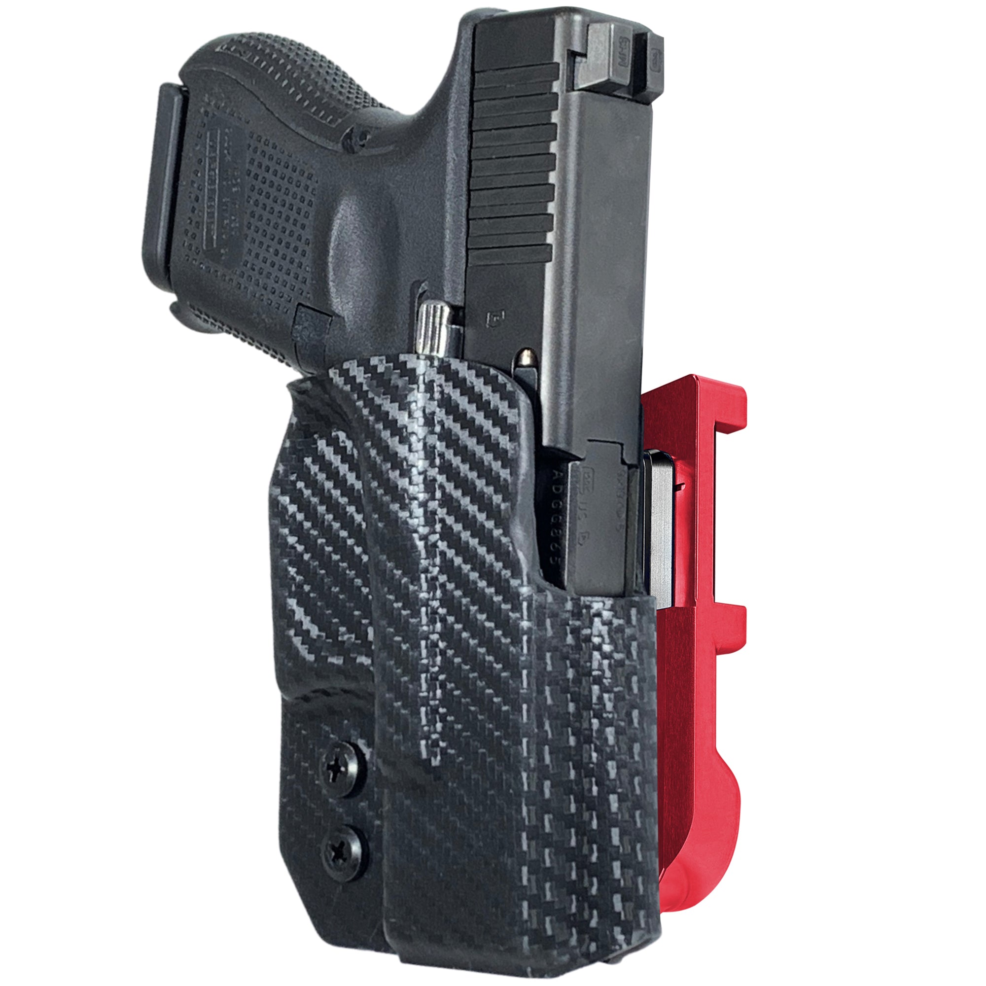 Glock 26, 27, 33 IDPA Quick Mount Holster with Red Belt Attachment, Carbon Fiber Holster Shell