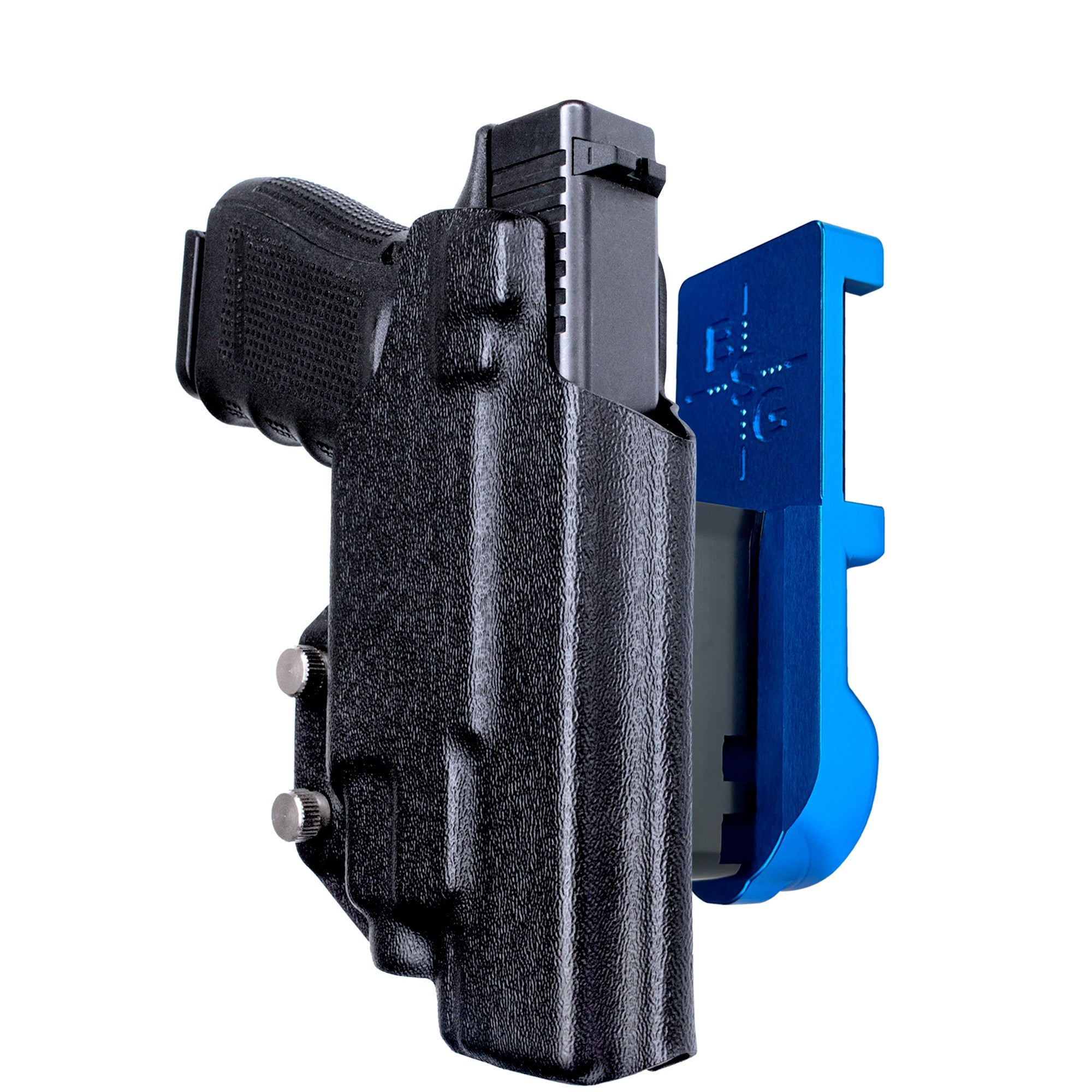 Glock 17 (Gen 4) w/ TLR-7/8 IPSC/USPA Quick Mount Holster with Blue Belt Attachment, Black Holster Shell