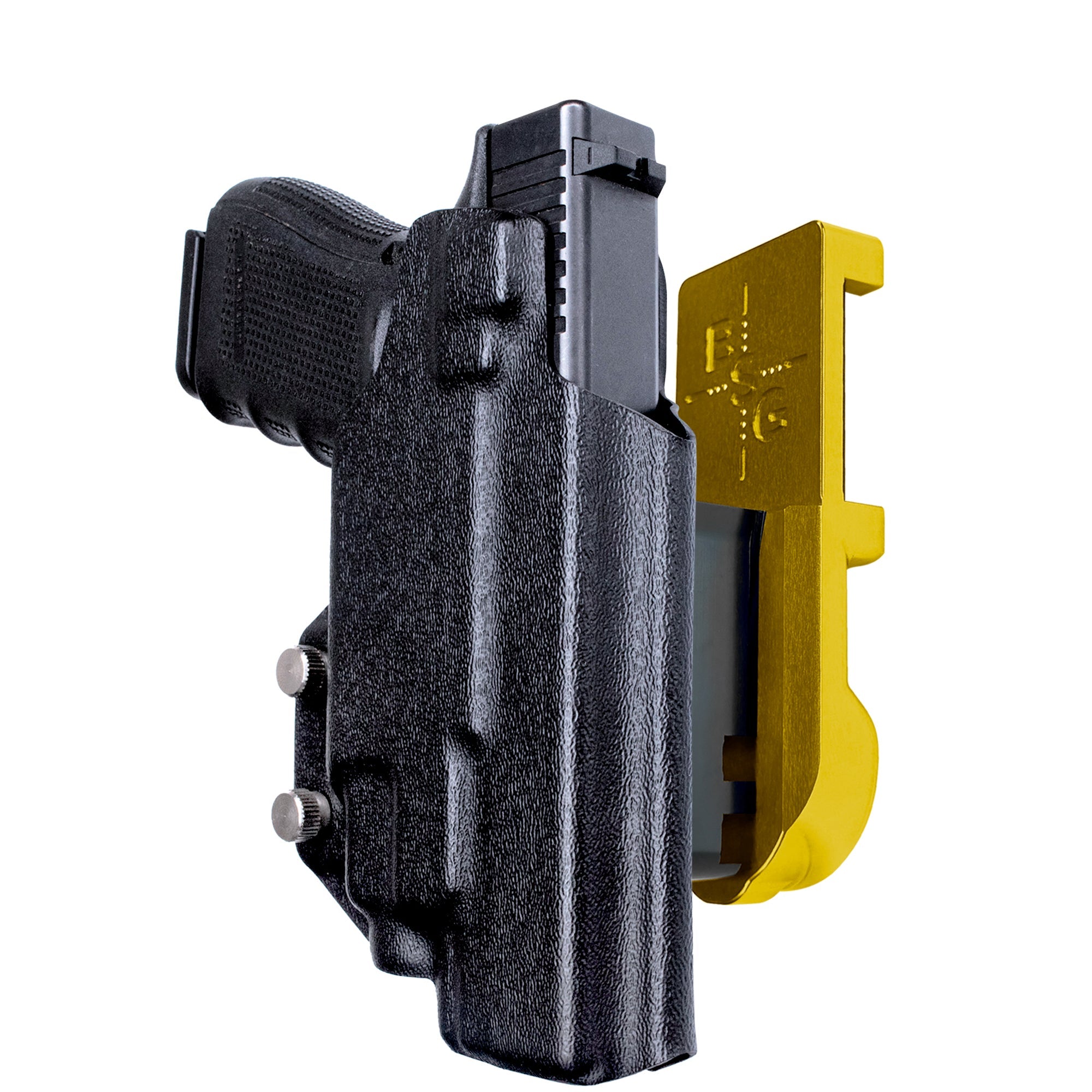 Glock 17 (Gen 4) w/ TLR-7/8 IPSC/USPA Quick Mount Holster with 24K Gold Belt Attachment, Black Holster Shell