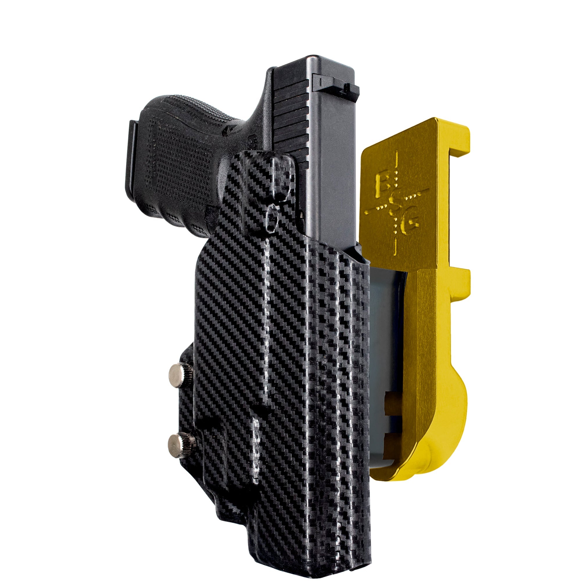 Glock 17 (Gen 4) w/ TLR-7/8 IPSC/USPA Quick Mount Holster with 24K Gold Belt Attachment, Carbon Fiber Holster Shell