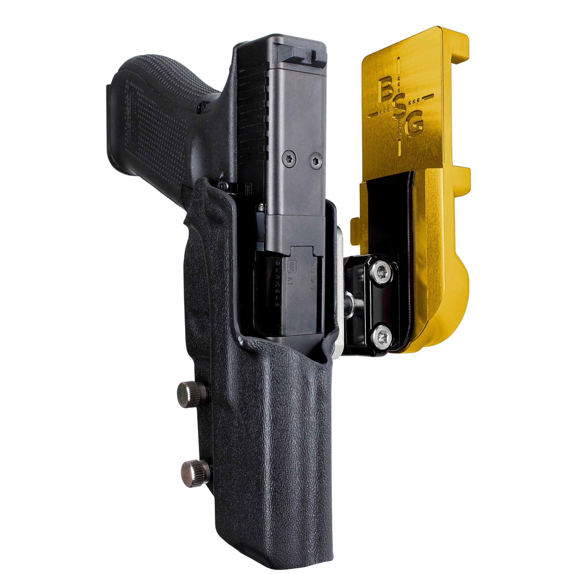 Glock 17 IPSC/USPA Quick Mount Ball Joint Holster with 24K Gold Belt Attachment, Black Holster Shell