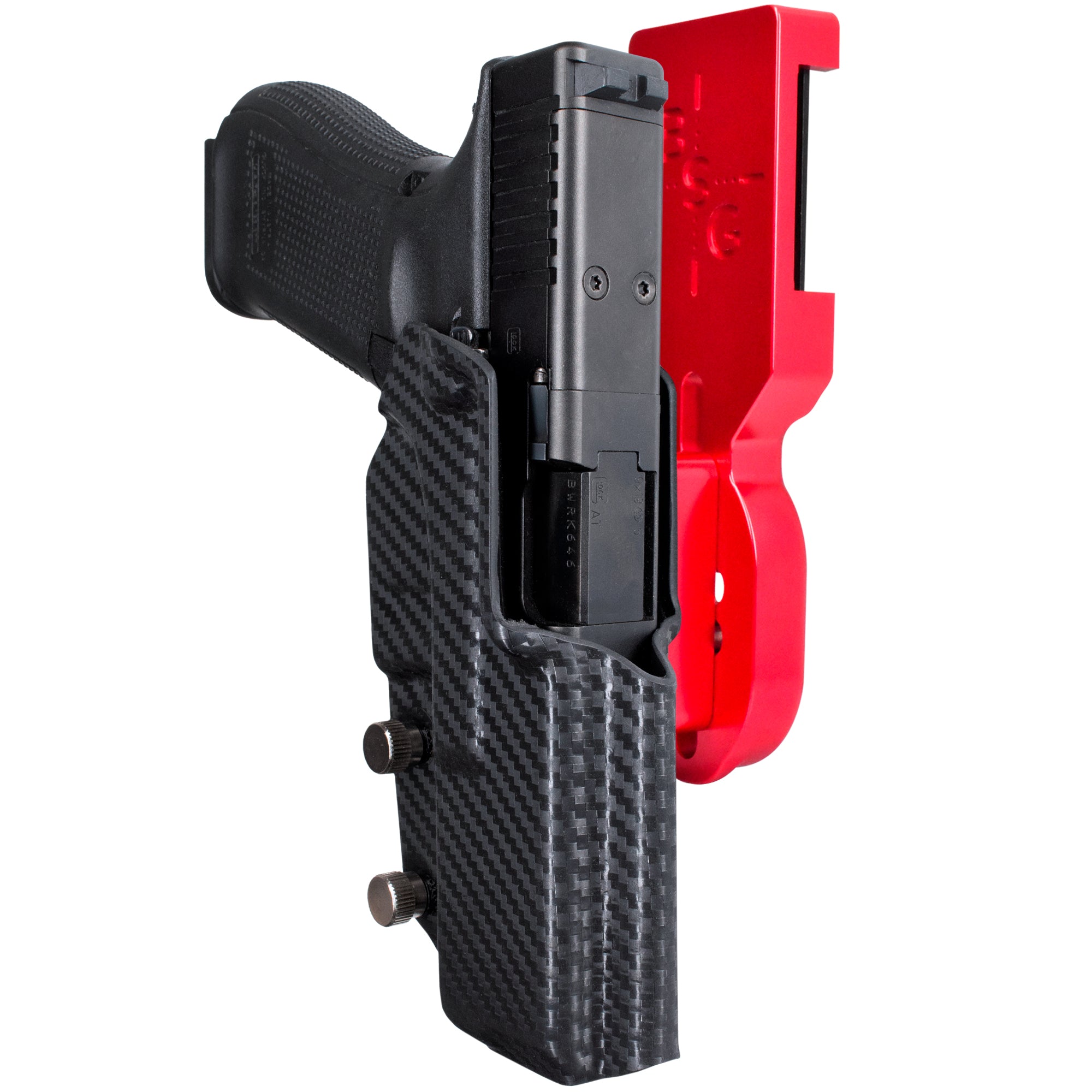 Pro Heavy Duty Competition Holster for Glock 17, 22, 44, 45 (All Gens) Red / Carbon Fiber