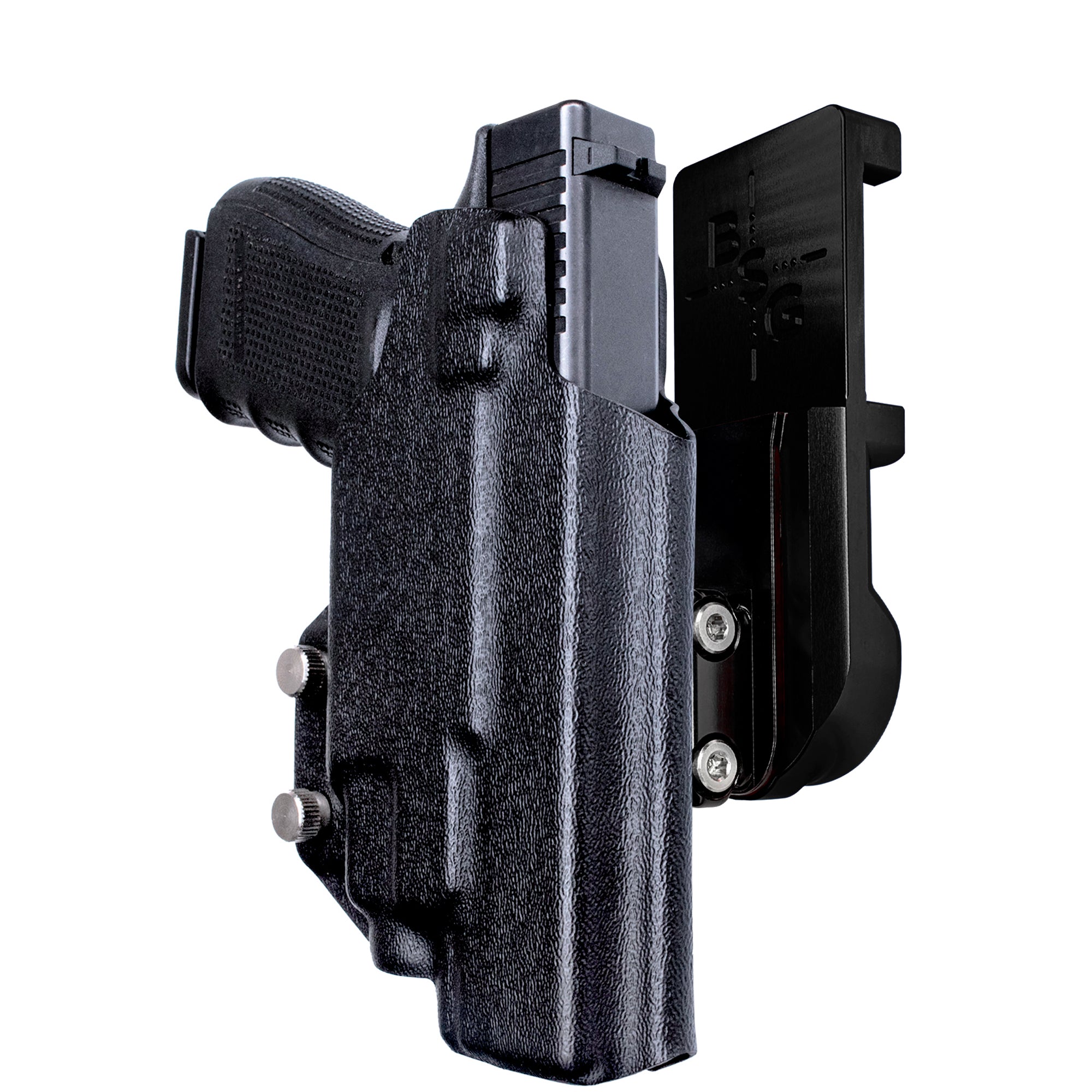 Glock 17 (Gen 4) w/ TLR-7/8 IPSC/USPA Quick Mount Ball Joint Holster with Black Belt Attachment, Black Holster Shell