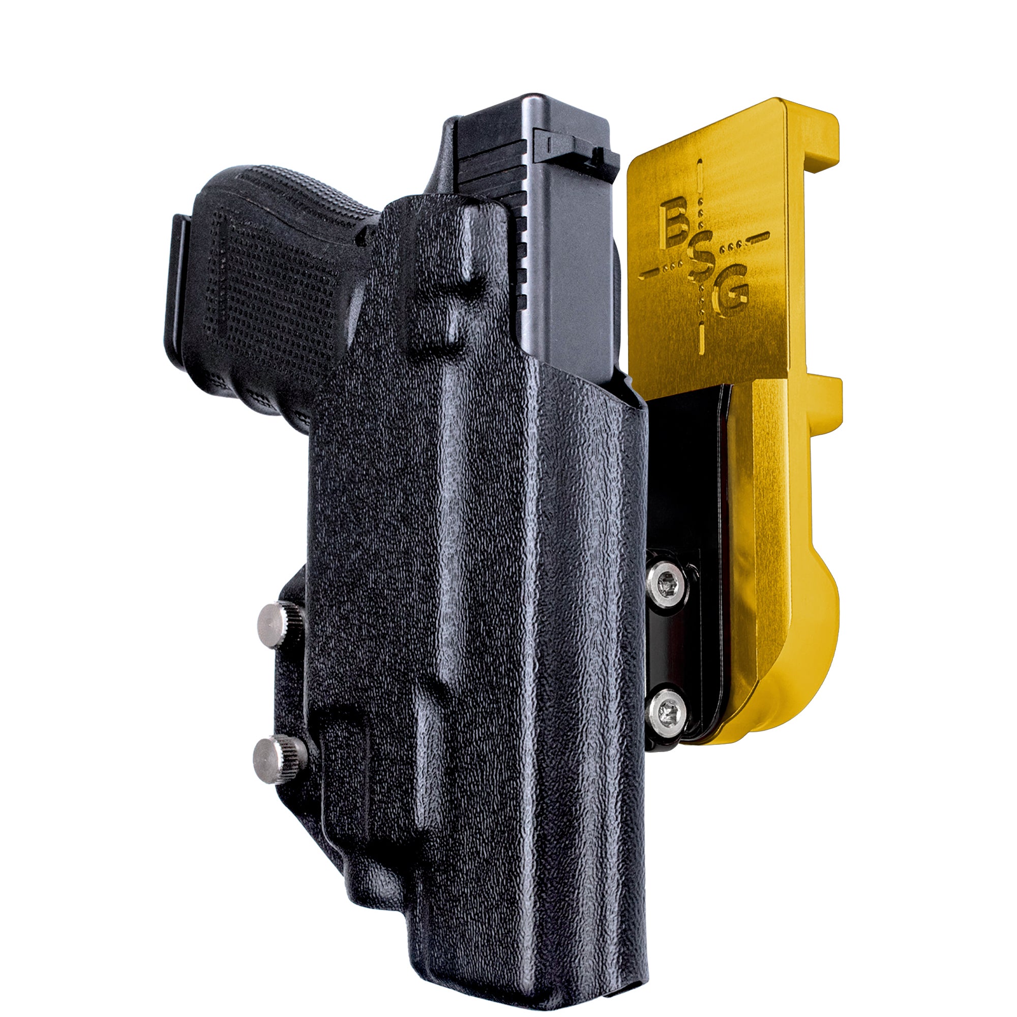 Glock 17 (Gen 4) w/ TLR-7/8 IPSC/USPA Quick Mount Ball Joint Holster with 24K Gold Belt Attachment, Black Holster Shell