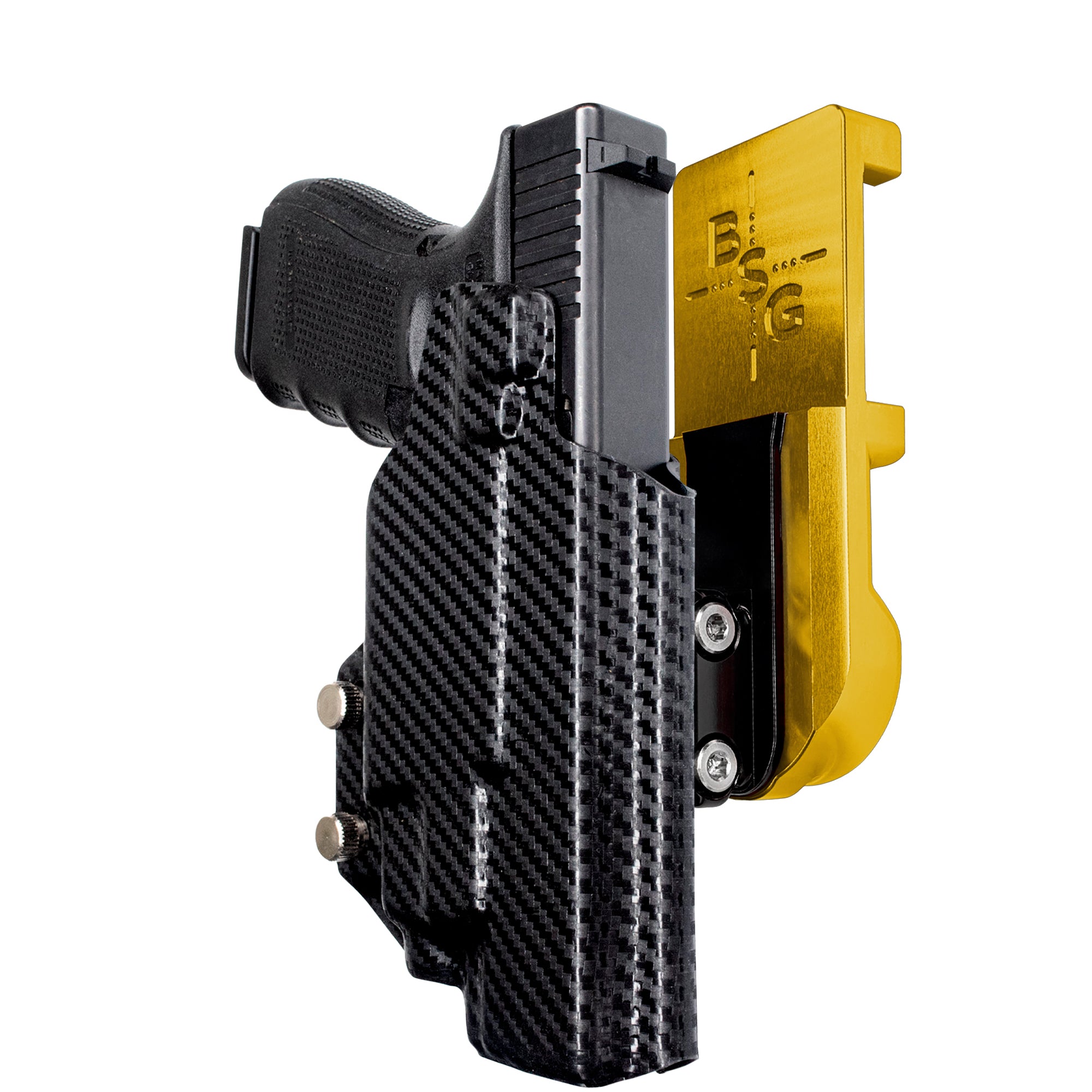 Glock 17 (Gen 4) w/ TLR-7/8 IPSC/USPA Quick Mount Ball Joint Holster with 24K Gold Belt Attachment, Carbon Fiber Holster Shell