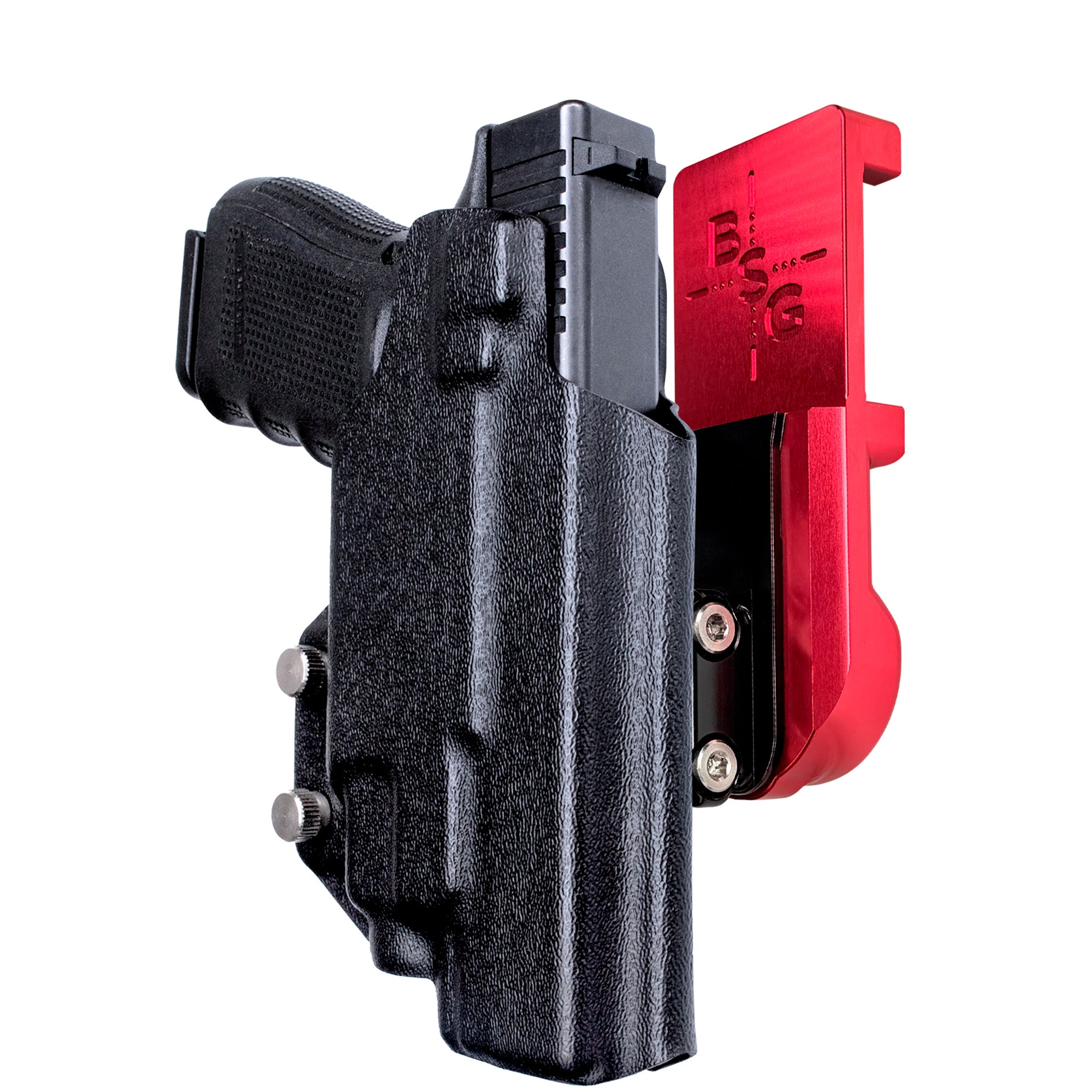 Glock 17 (Gen 4) w/ TLR-7/8 IPSC/USPA Quick Mount Ball Joint Holster with Red Belt Attachment, Black Holster Shell