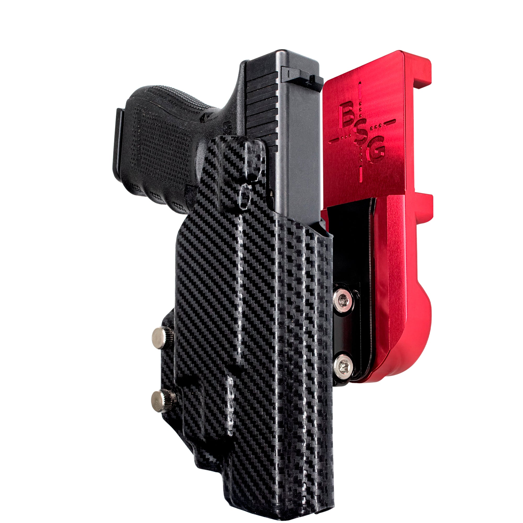 Glock 17 (Gen 4) w/ TLR-7/8 IPSC/USPA Quick Mount Ball Joint Holster with Red Belt Attachment, Carbon Fiber Holster Shell