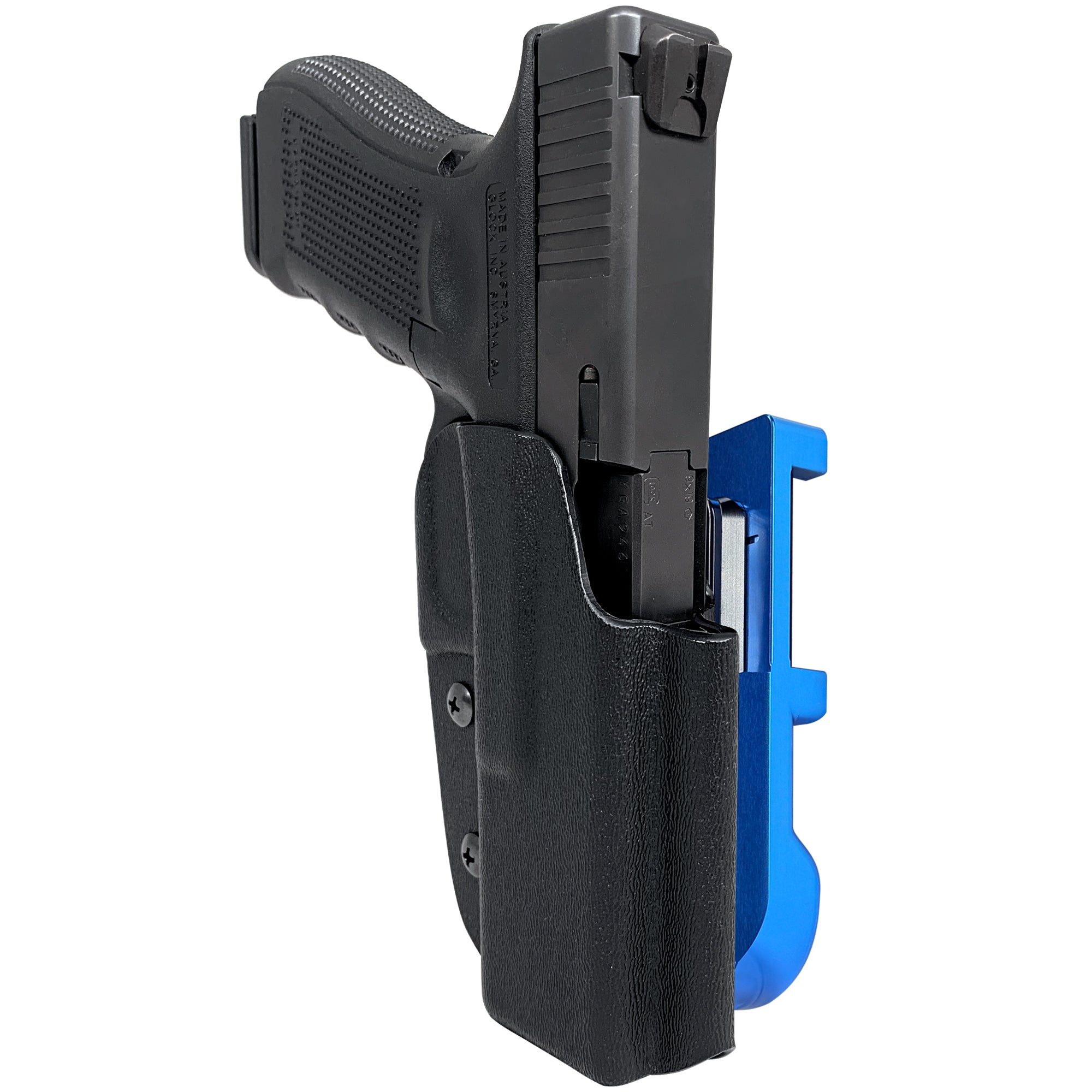 Glock 17 All Gens IDPA Quick Mount Holster with Blue Belt Attachment, Black Holster Shell