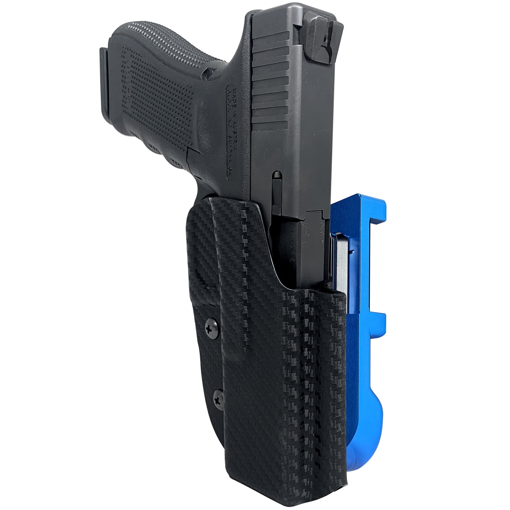 Glock 17 All Gens IDPA Quick Mount Holster with Blue Belt Attachment, Carbon Fiber Holster Shell