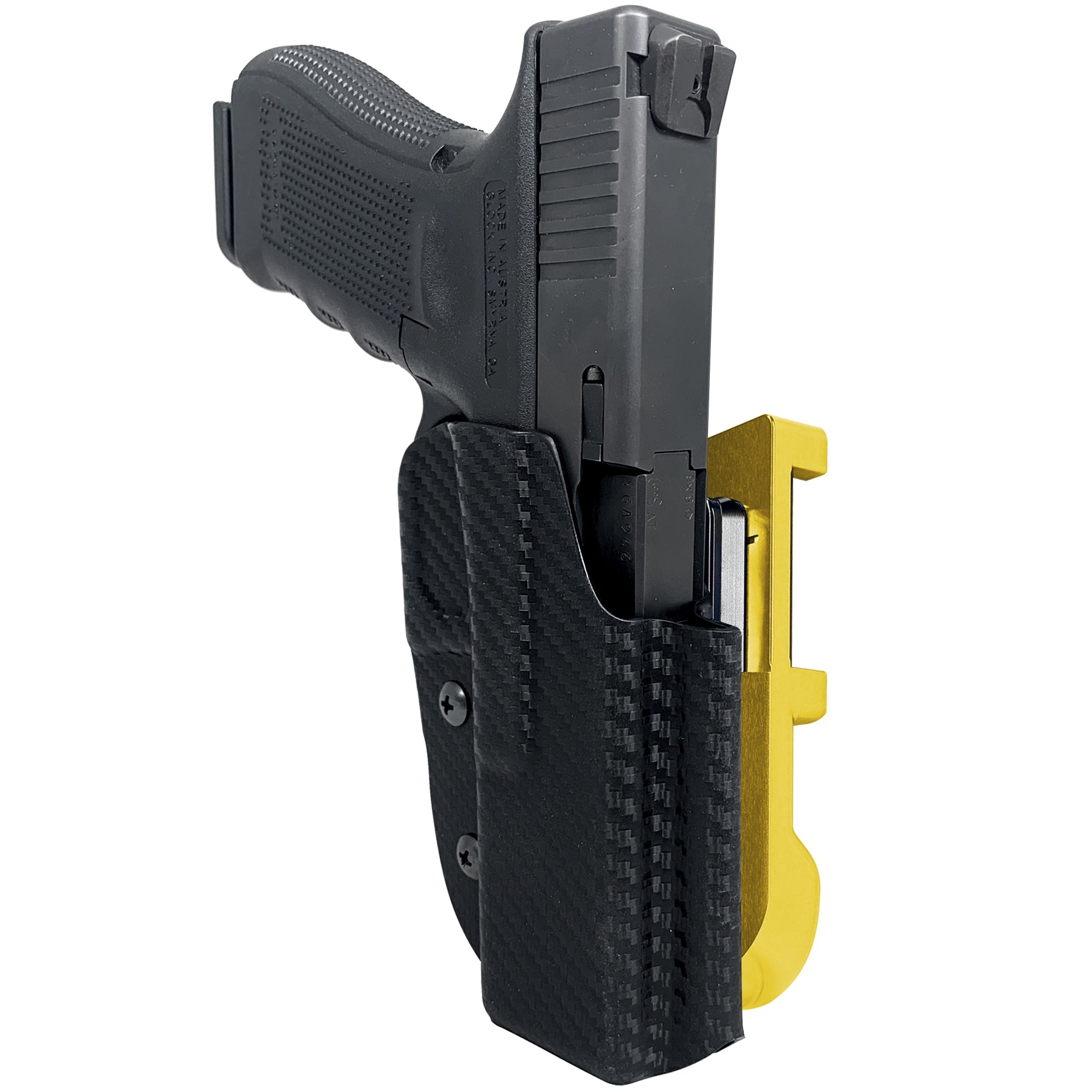 Glock 17 All Gens IDPA Quick Mount Holster with 24K Gold Belt Attachment, Carbon Fiber Holster Shell