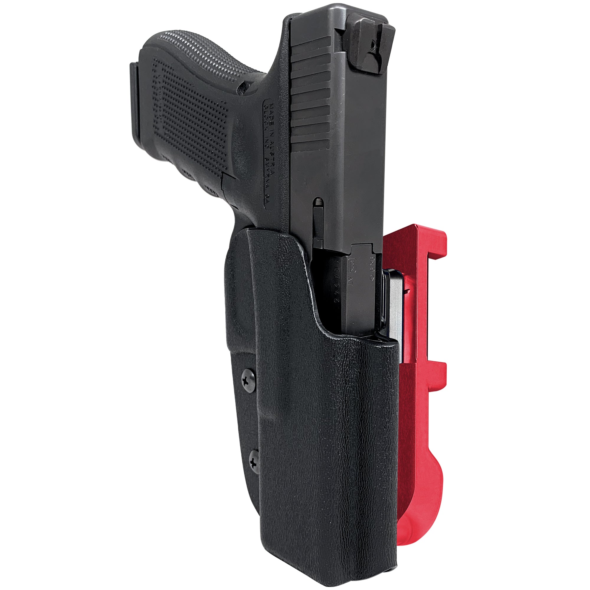 Glock 17 All Gens IDPA Quick Mount Holster with Red Belt Attachment, Black Holster Shell