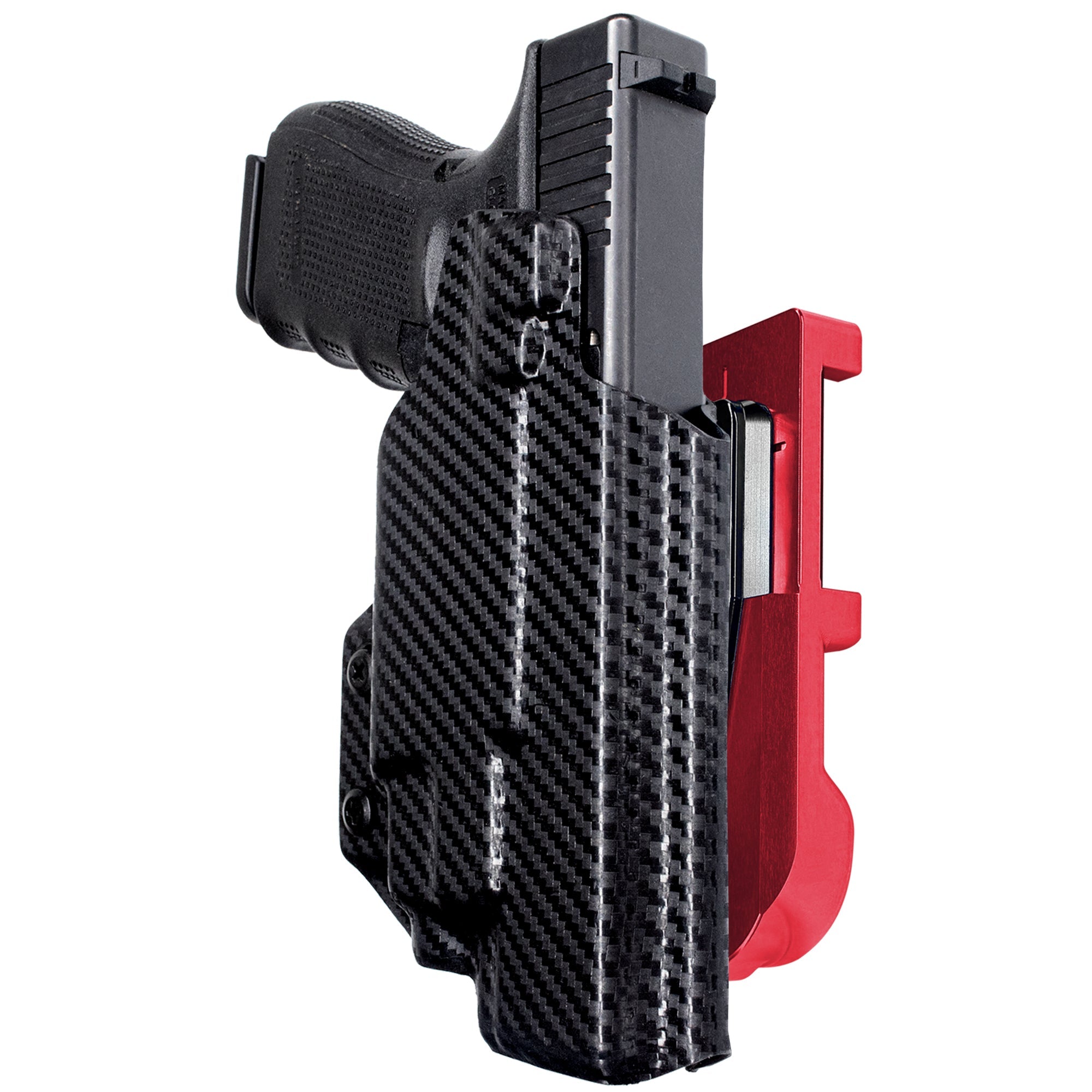 Glock 17 (Gen 4) w/ TLR-7/8 IDPA Quick Mount Holster with Red Belt Attachment, Carbon Fiber Holster Shell