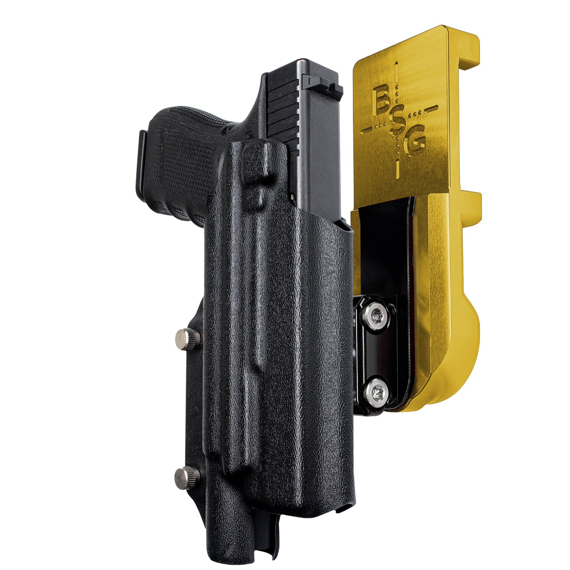 Glock 17 w/ X300U-A IPSC/USPA Quick Mount Ball Joint Holster with 24K Gold Belt Attachment, Black Holster Shell