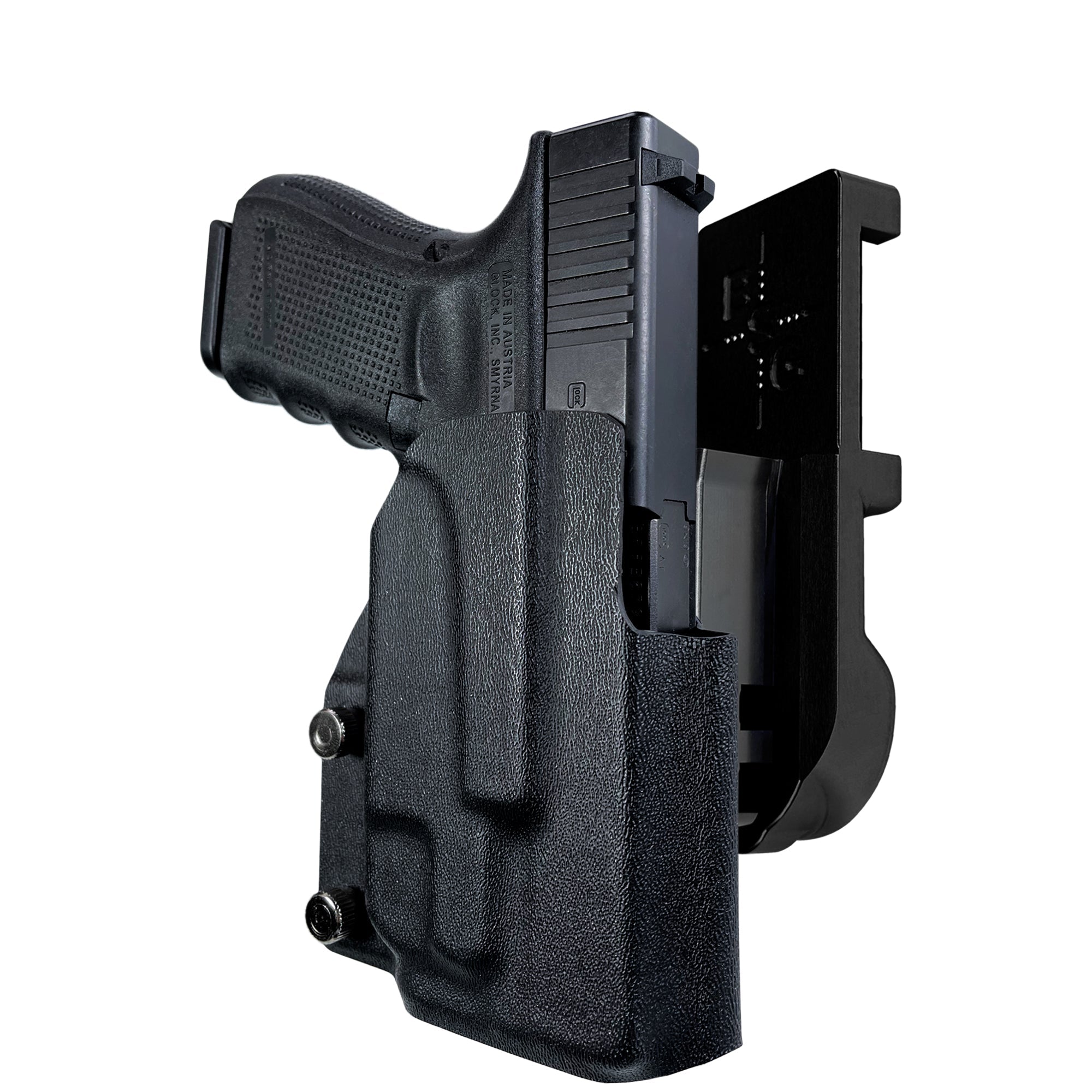 Glock 19 Gen 4 w/ TLR7A IPSC/USPA Quick Mount Holster with Black Belt Attachment, Black Holster Shell