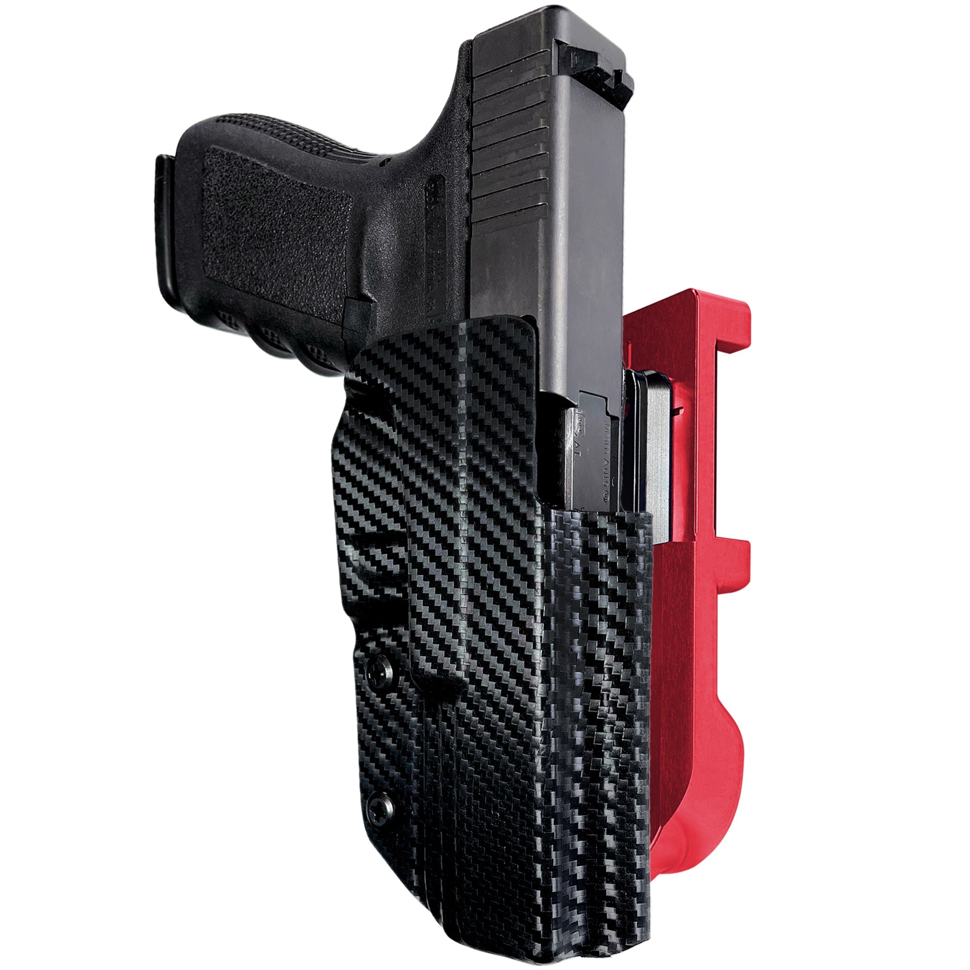 Glock 20, 21 Gen4 IDPA Quick Mount Holster with Red Belt Attachment, Carbon Fiber Holster Shell
