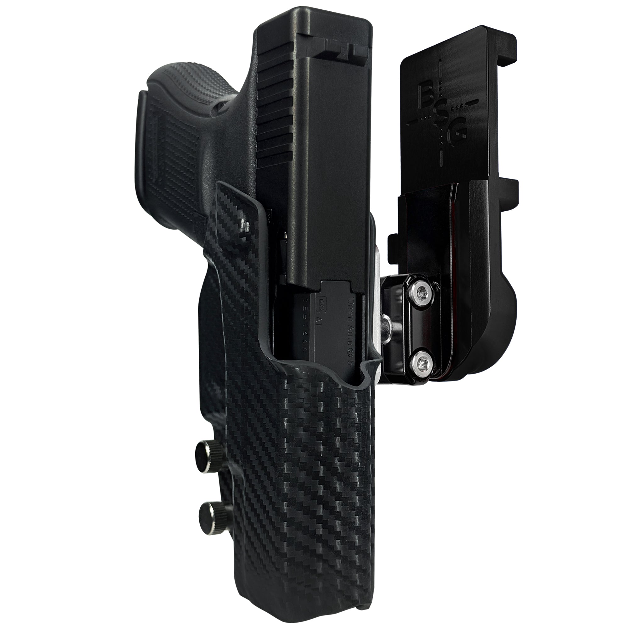 Glock 29 Gen 5 IPSC/USPA Quick Mount Ball Joint Holster with Black Belt Attachment, Carbon Fiber Holster Shell
