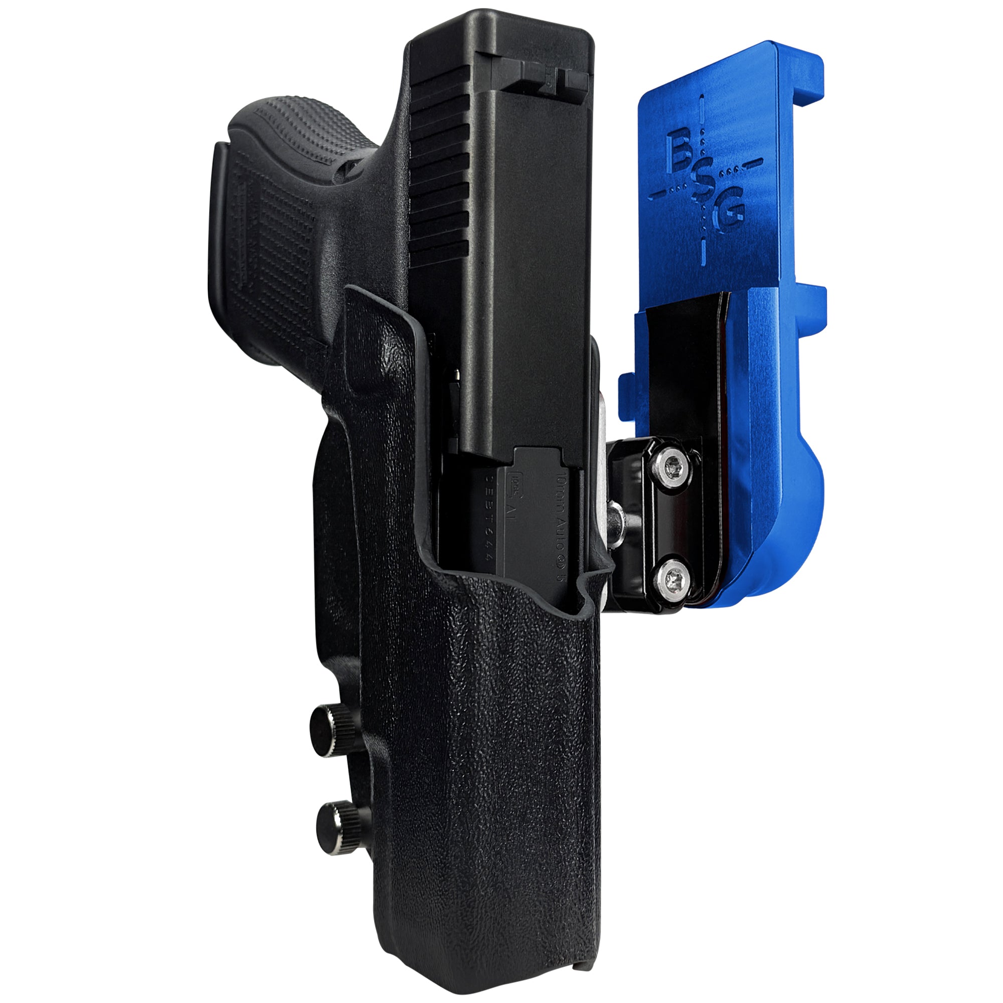 Glock 29 Gen 5 IPSC/USPA Quick Mount Ball Joint Holster with Blue Belt Attachment, Black Holster Shell