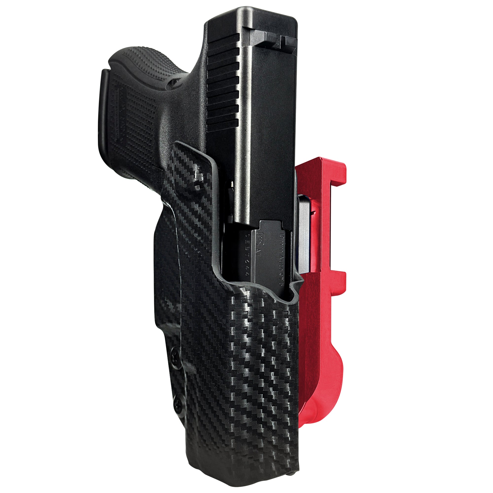 Glock 29 Gen 5 IDPA Quick Mount Holster with Red Belt Attachment, Carbon Fiber Holster Shell