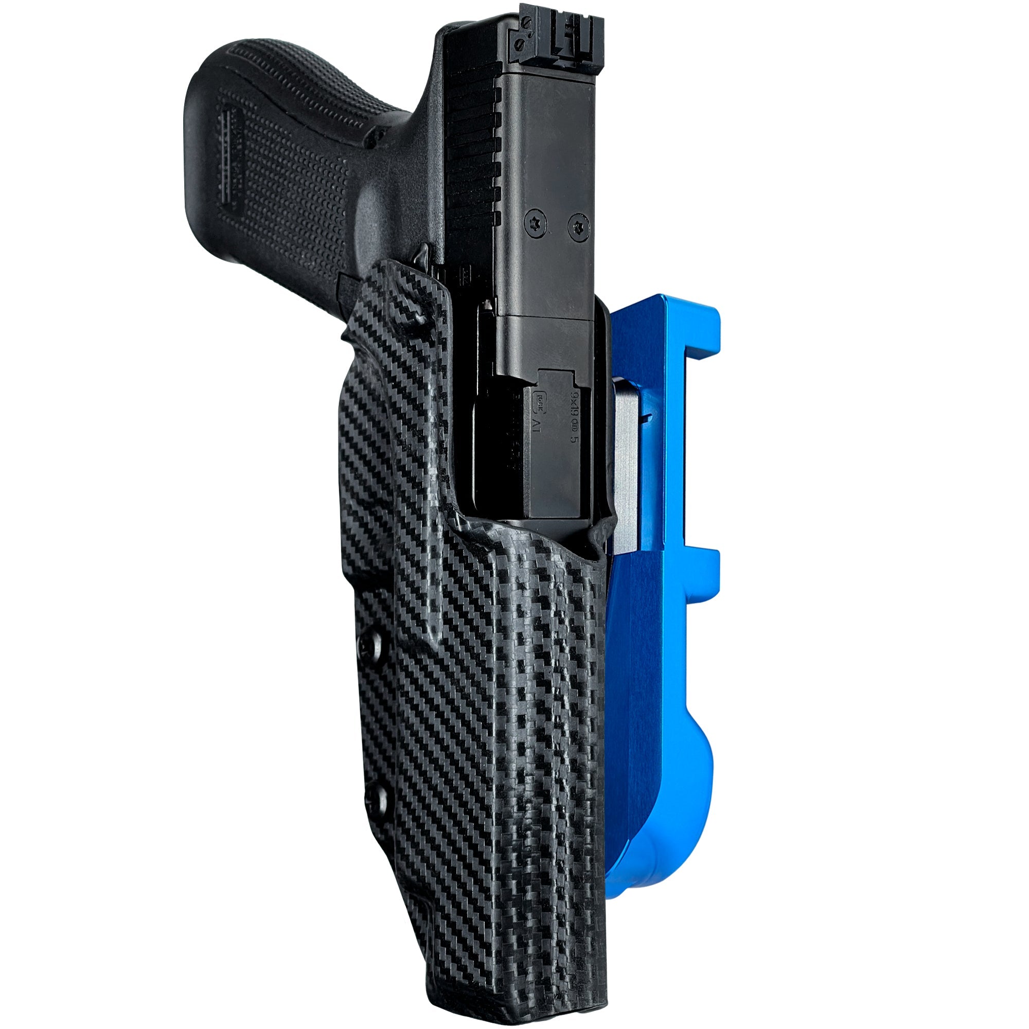 Glock 34 w/ Align Tactical IDPA Quick Mount Holster with Blue Belt Attachment, Carbon Fiber Holster Shell