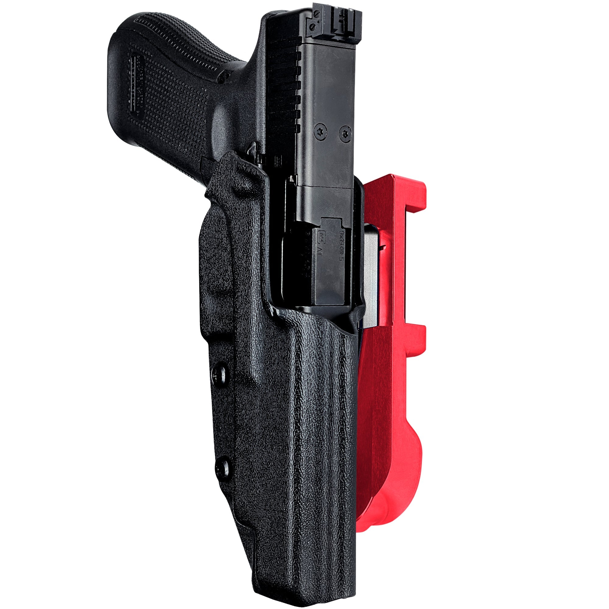 Glock 34 w/ Align Tactical IDPA Quick Mount Holster with Red Belt Attachment, Black Holster Shell
