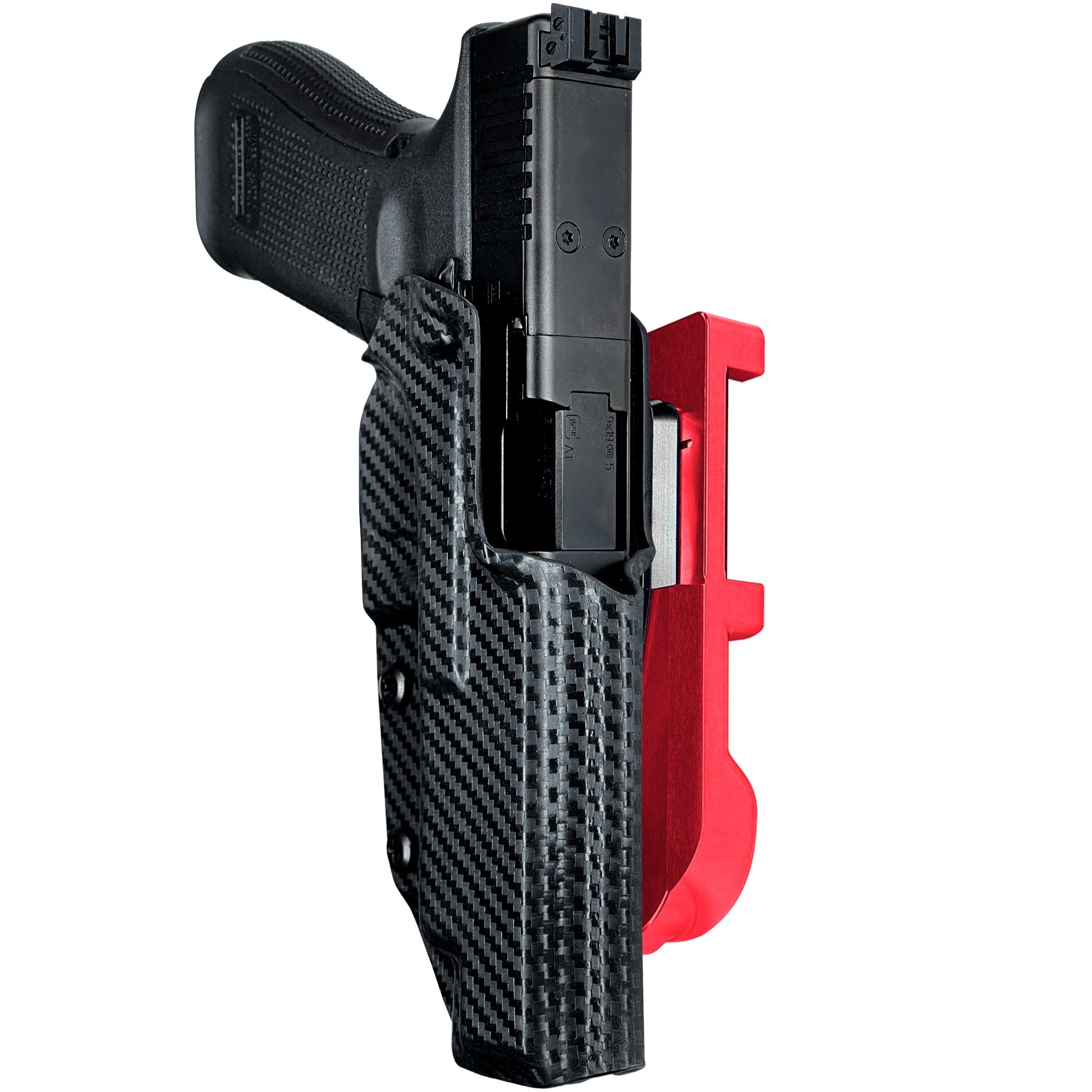 Glock 34 w/ Align Tactical IDPA Quick Mount Holster with Red Belt Attachment, Carbon Fiber Holster Shell