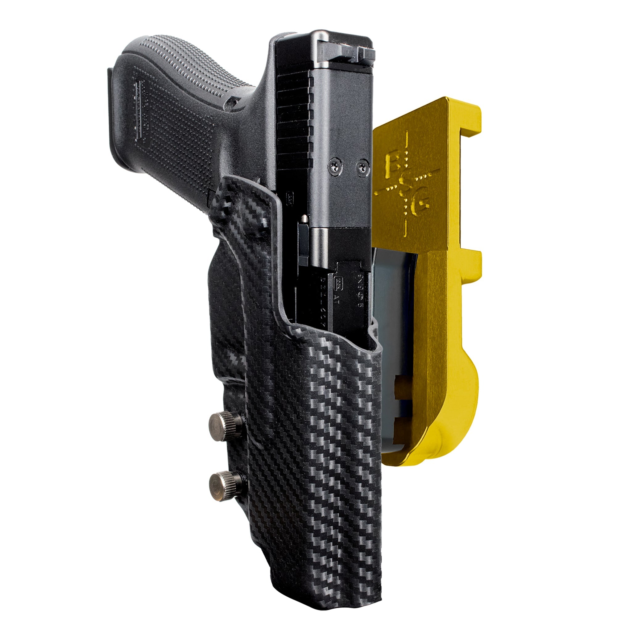 Glock 34 All Gens IPSC/USPA Quick Mount Holster with 24K Gold Belt Attachment, Carbon Fiber Holster Shell