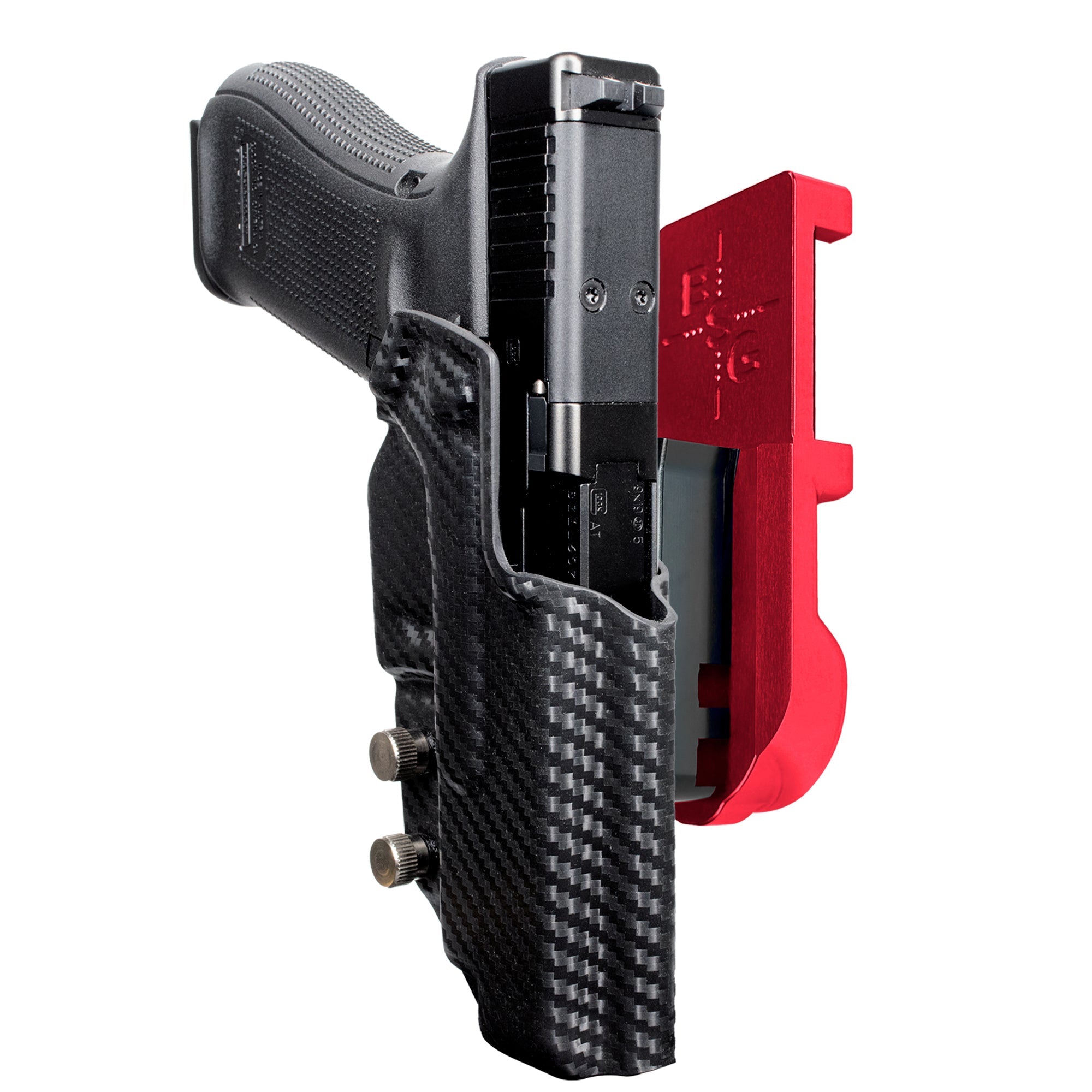 Glock 34 All Gens IPSC/USPA Quick Mount Holster with Red Belt Attachment, Carbon Fiber Holster Shell