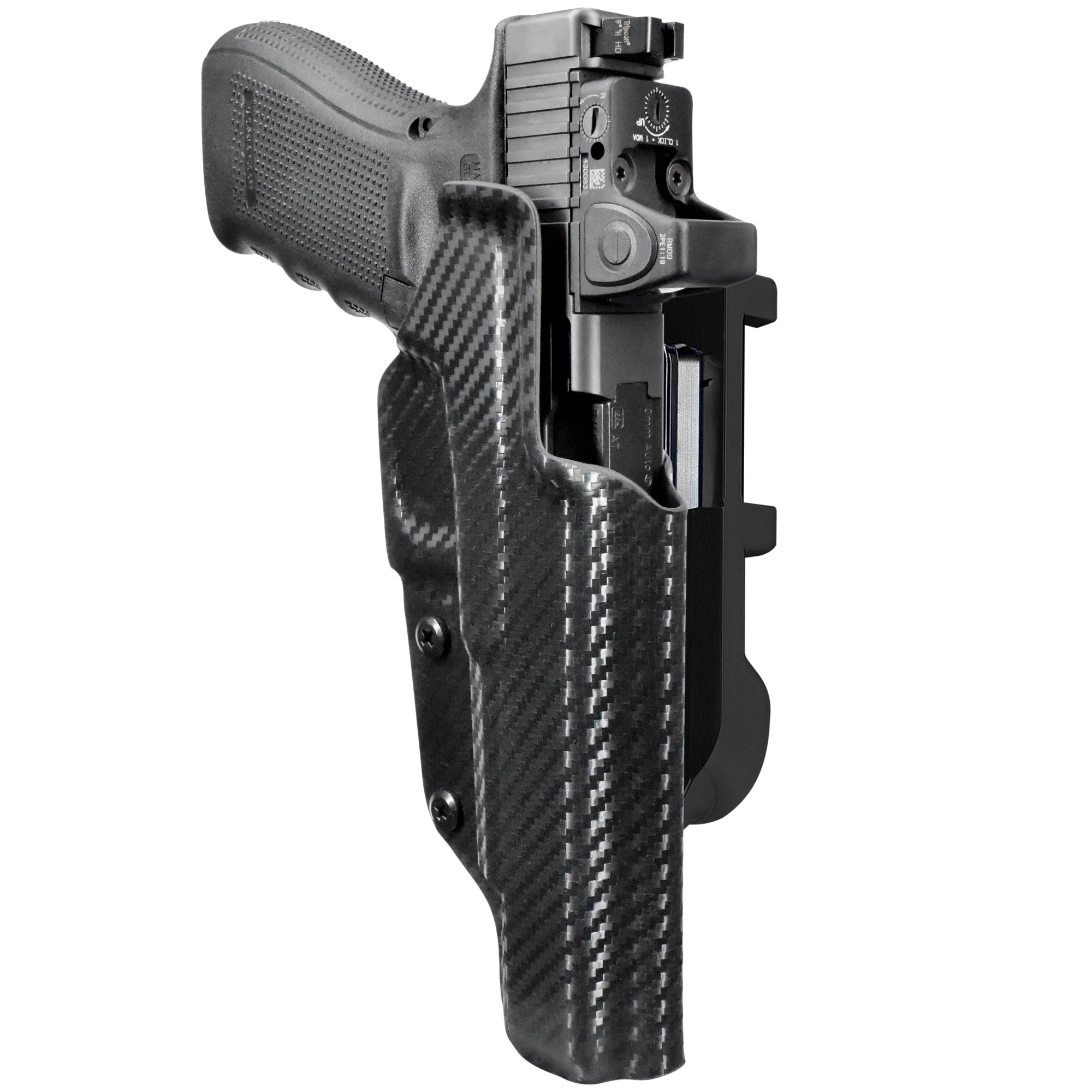 Glock 40 Gen4 MOS IDPA Quick Mount Holster with Black Belt Attachment, Carbon Fiber Holster Shell