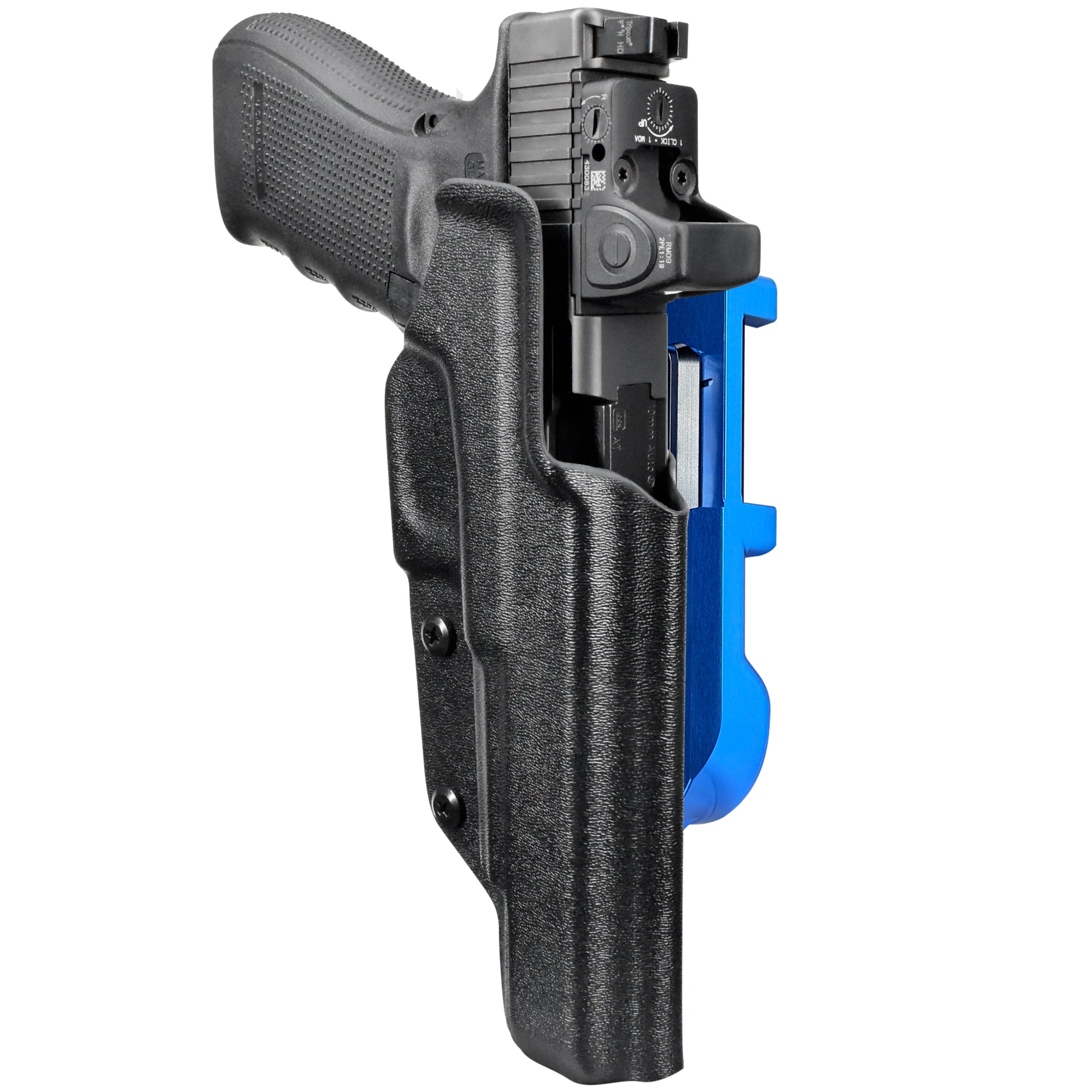 Glock 40 Gen4 MOS IDPA Quick Mount Holster with Blue Belt Attachment, Black Holster Shell