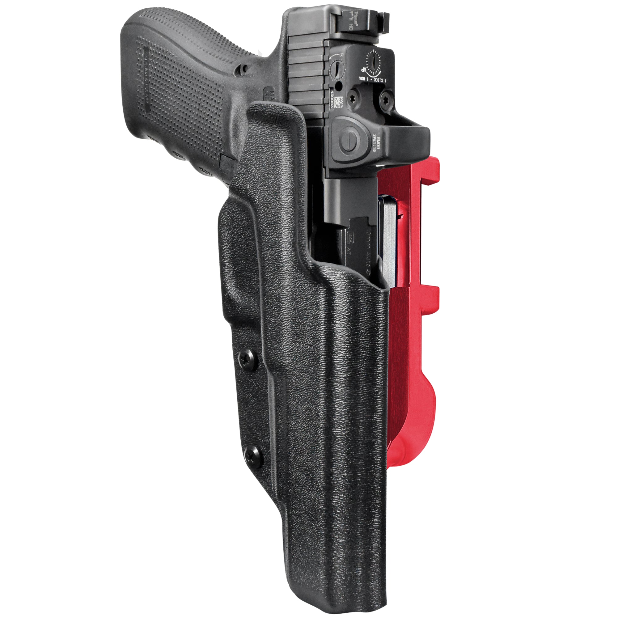 Glock 40 Gen4 MOS IDPA Quick Mount Holster with Red Belt Attachment, Black Holster Shell