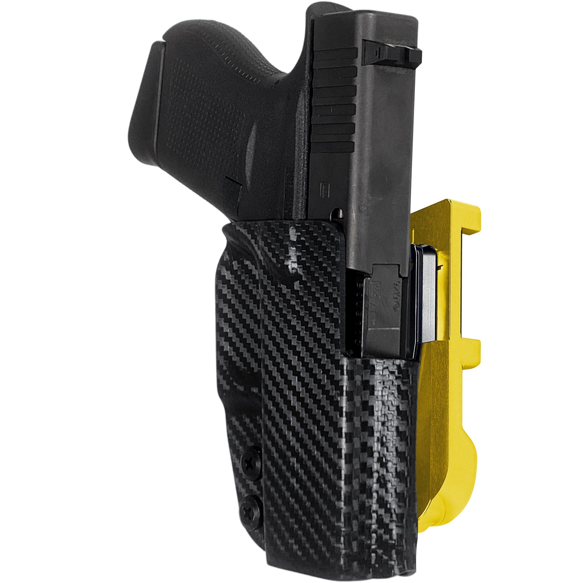 Glock 43, 43X IDPA Quick Mount Holster with 24K Gold Belt Attachment, Carbon Fiber Holster Shell