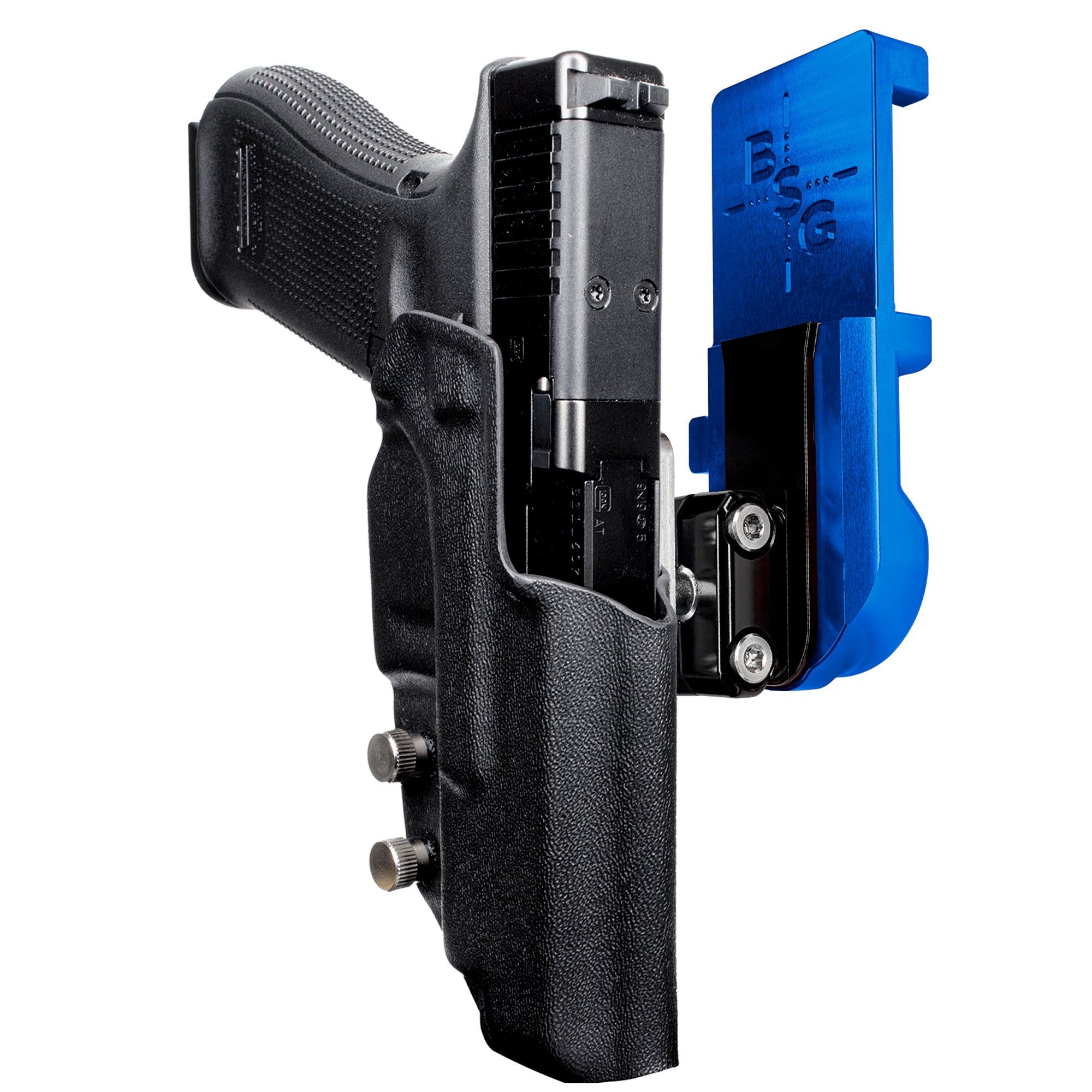 Glock 47 MOS IPSC/USPA Quick Mount Ball Joint Holster with Blue Belt Attachment, Black Holster Shell