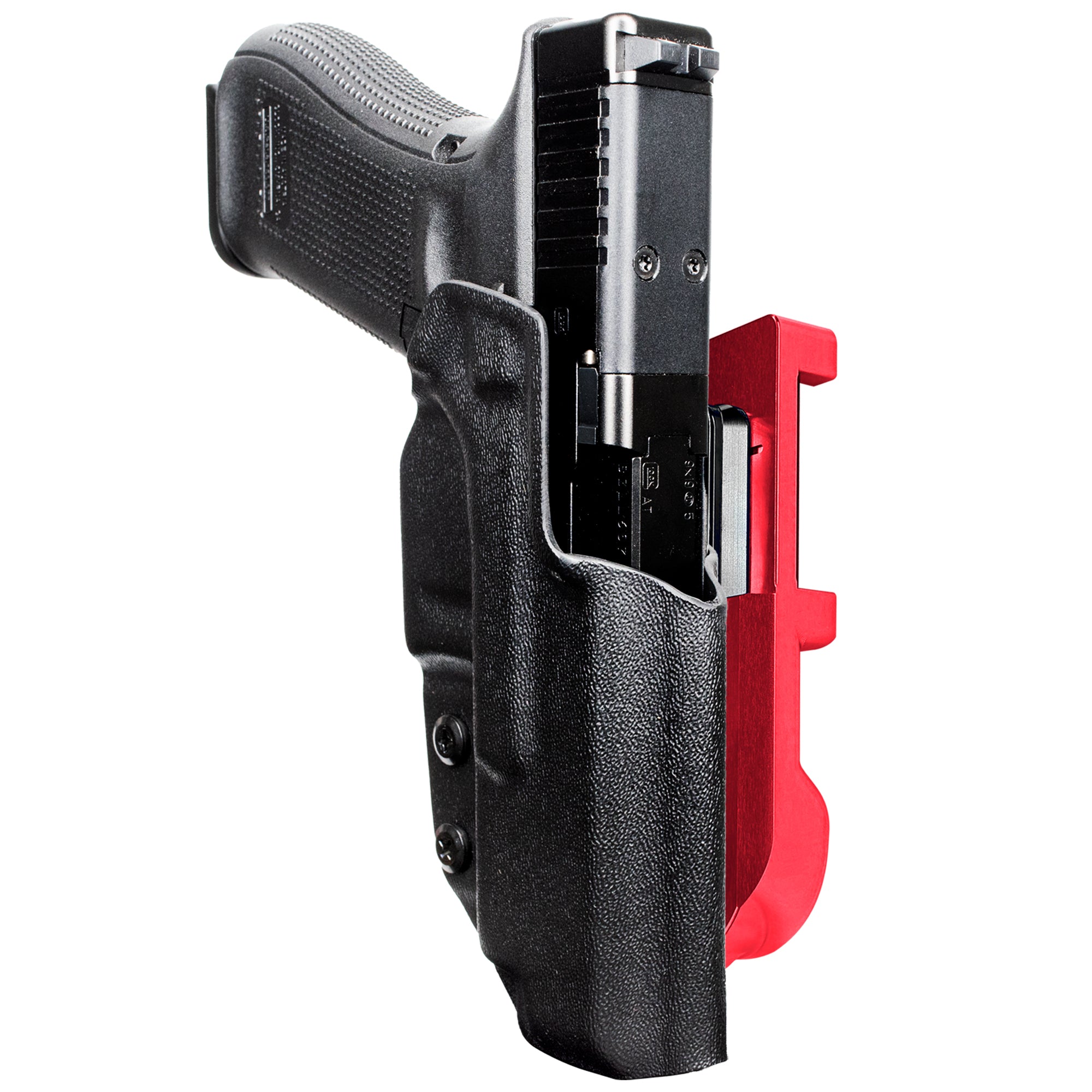 Glock 47 MOS IDPA Quick Mount Holster with Red Belt Attachment, Black Holster Shell