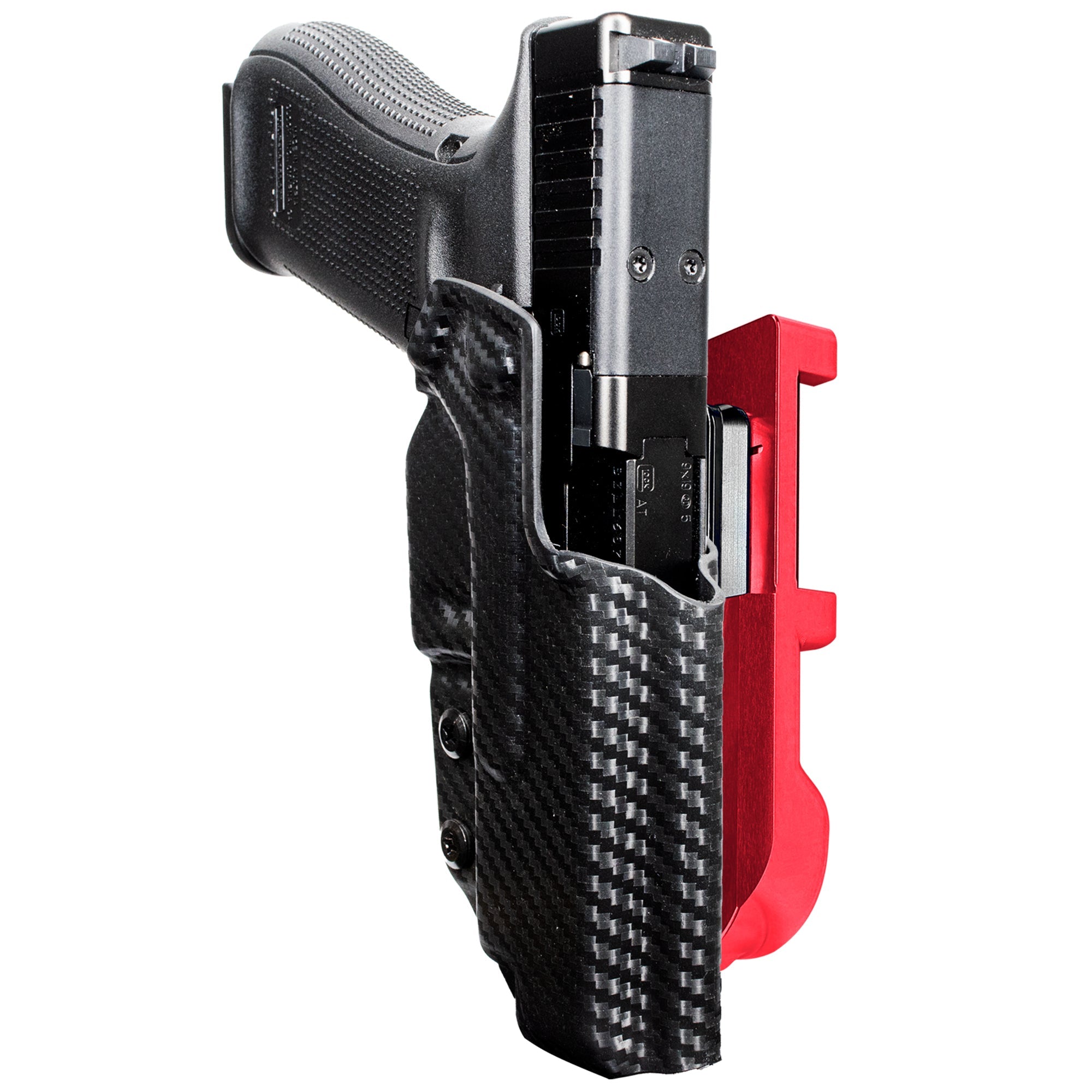 Glock 47 MOS IDPA Quick Mount Holster with Red Belt Attachment, Carbon Fiber Holster Shell
