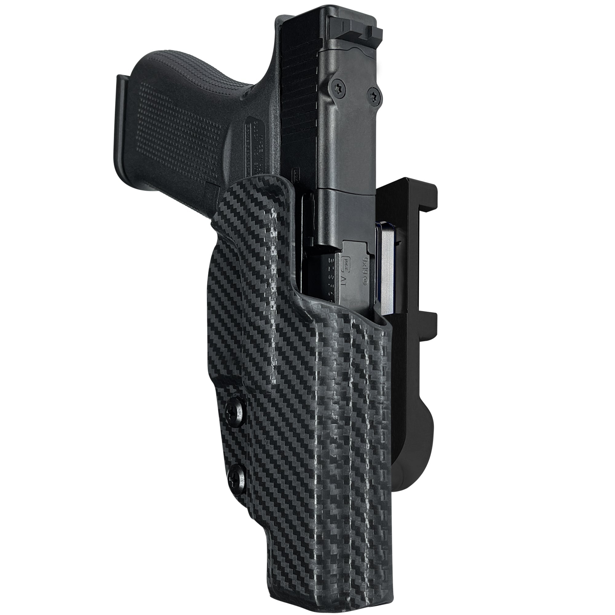 Glock 48 MOS IDPA Quick Mount Holster with Black Belt Attachment, Carbon Fiber Holster Shell