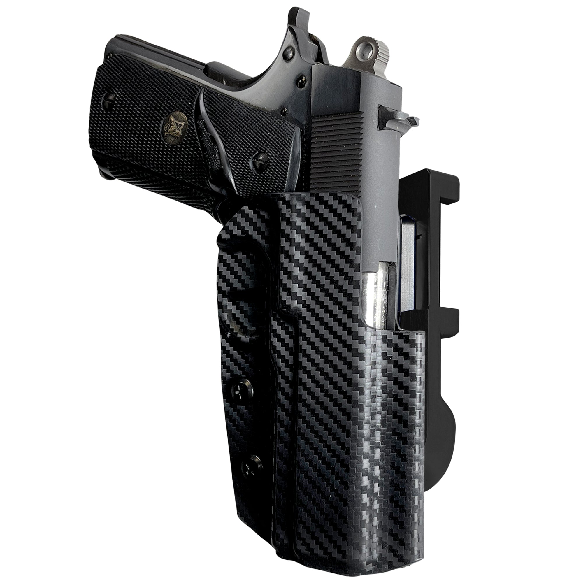 1911 3.5in No Rail IDPA Quick Mount Holster with Black Belt Attachment, Carbon Fiber Holster Shell
