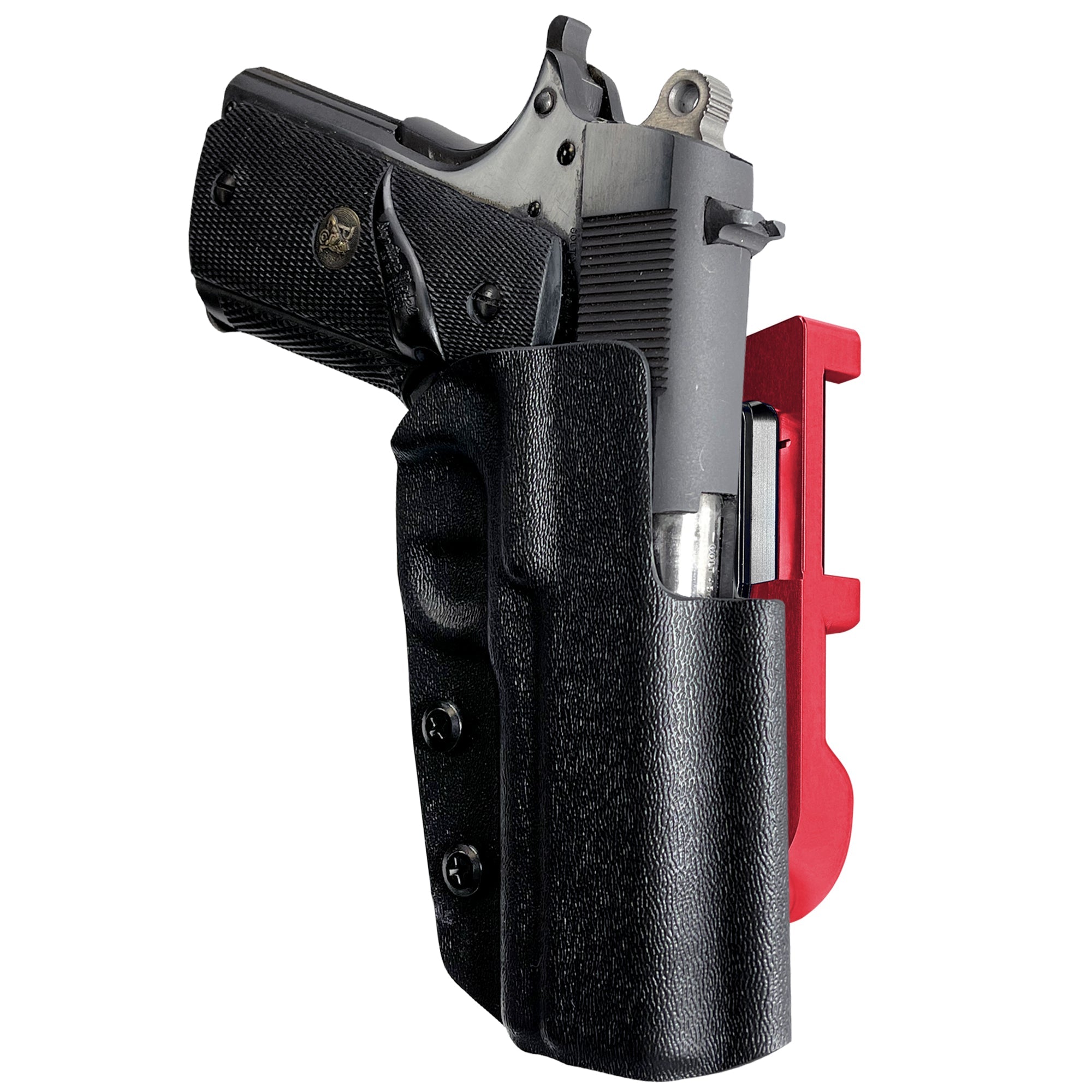 1911 3.5in No Rail IDPA Quick Mount Holster with Red Belt Attachment, Black Holster Shell