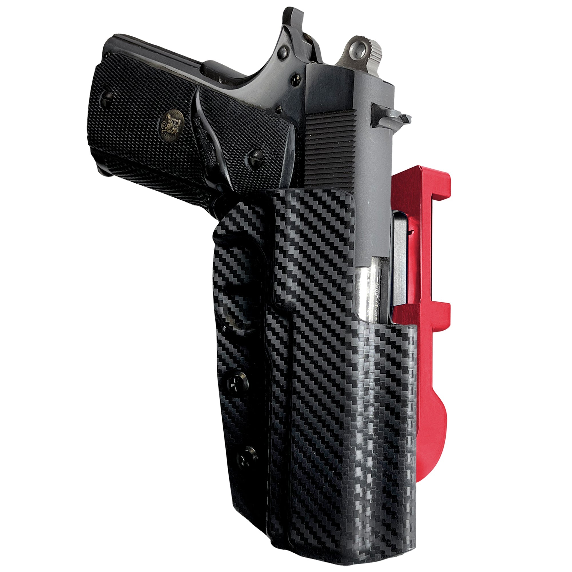 1911 3.5in No Rail IDPA Quick Mount Holster with Red Belt Attachment, Carbon Fiber Holster Shell
