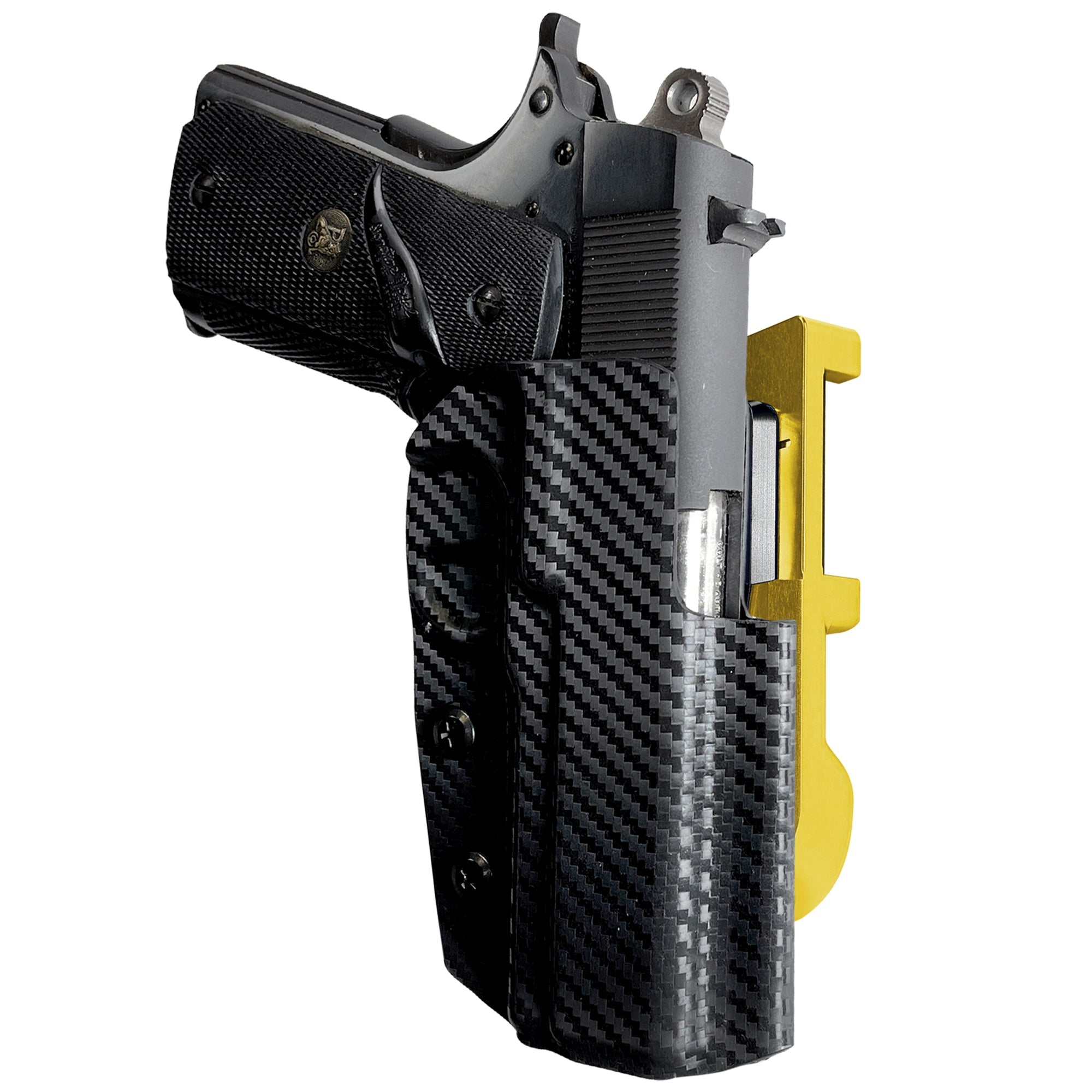 1911 3.5in No Rail IDPA Quick Mount Holster with 24K Gold Belt Attachment, Carbon Fiber Holster Shell