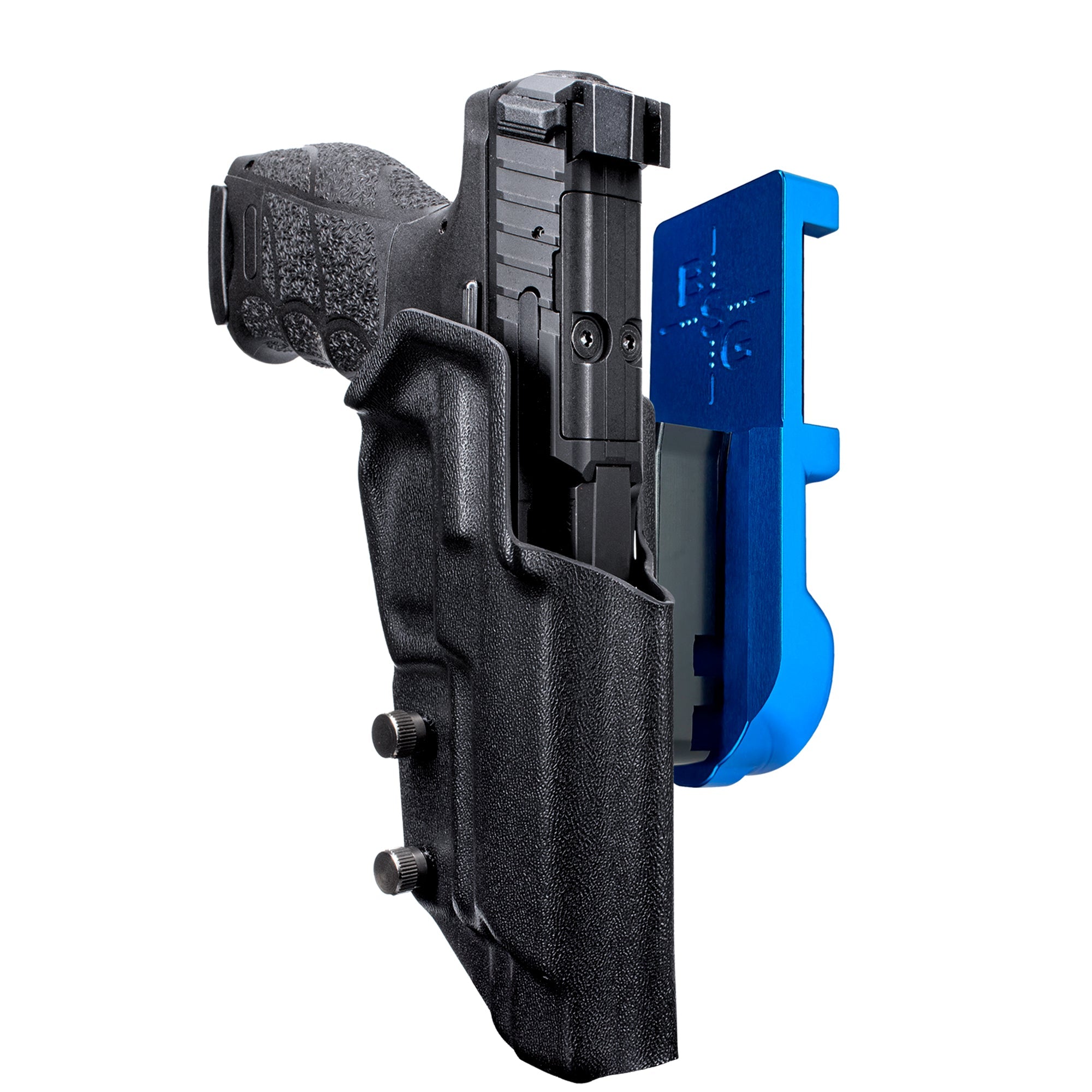 Heckler & Koch VP9L IPSC/USPA Quick Mount Holster with Blue Belt Attachment, Black Holster Shell