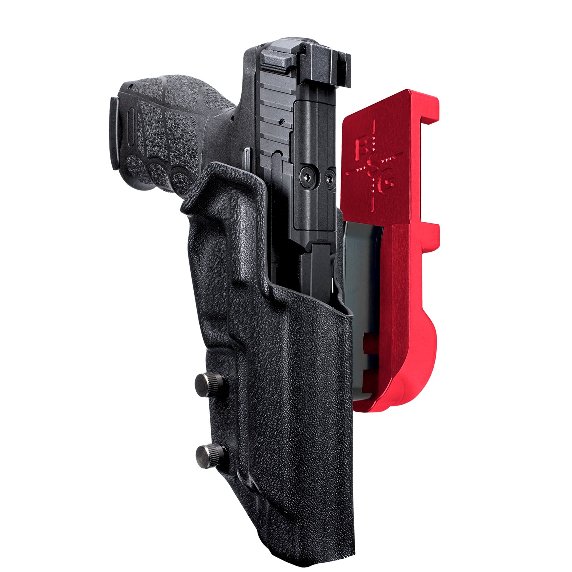 Heckler & Koch VP9L IPSC/USPA Quick Mount Holster with Red Belt Attachment, Black Holster Shell
