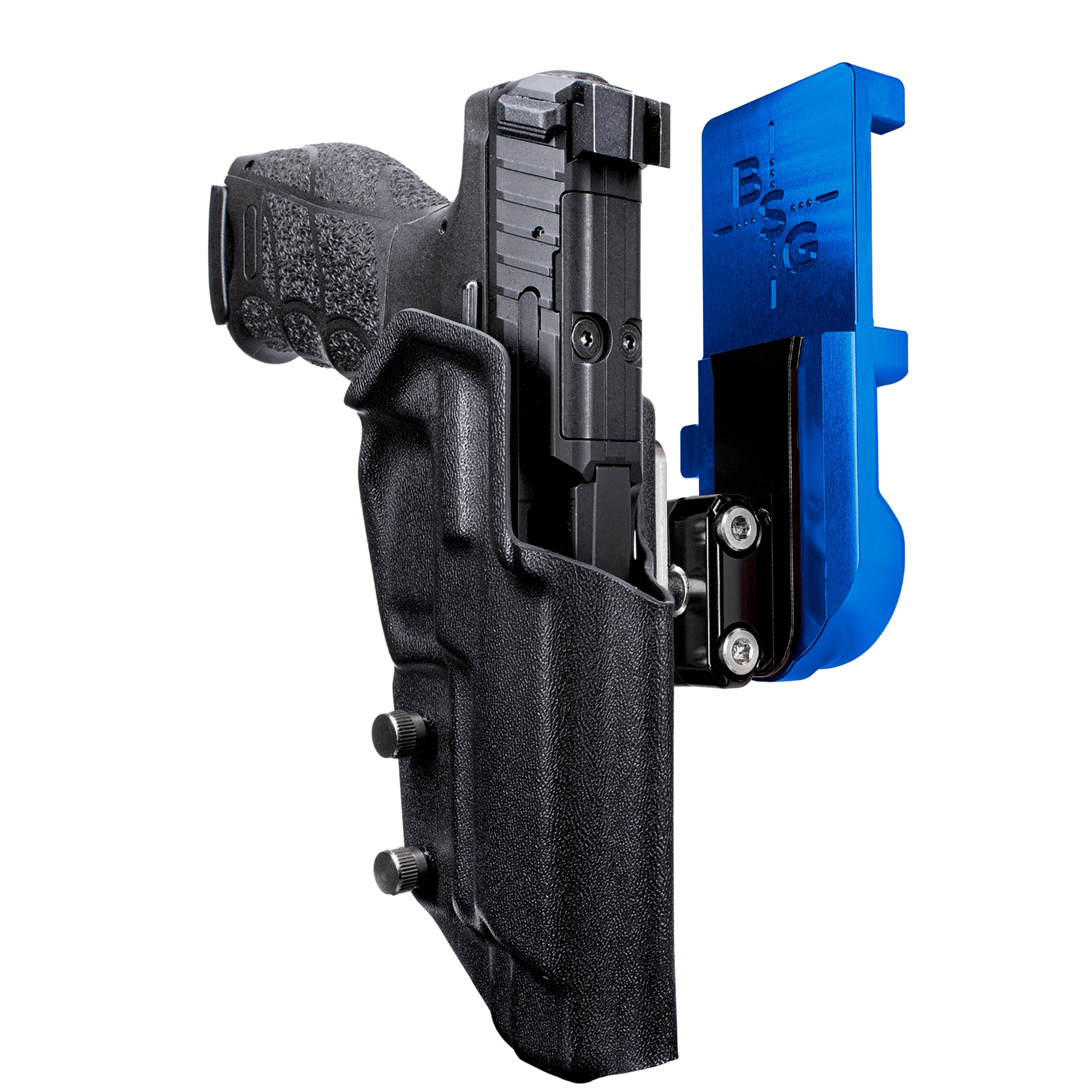 Heckler & Koch VP9L IPSC/USPA Quick Mount Ball Joint Holster with Blue Belt Attachment, Black Holster Shell