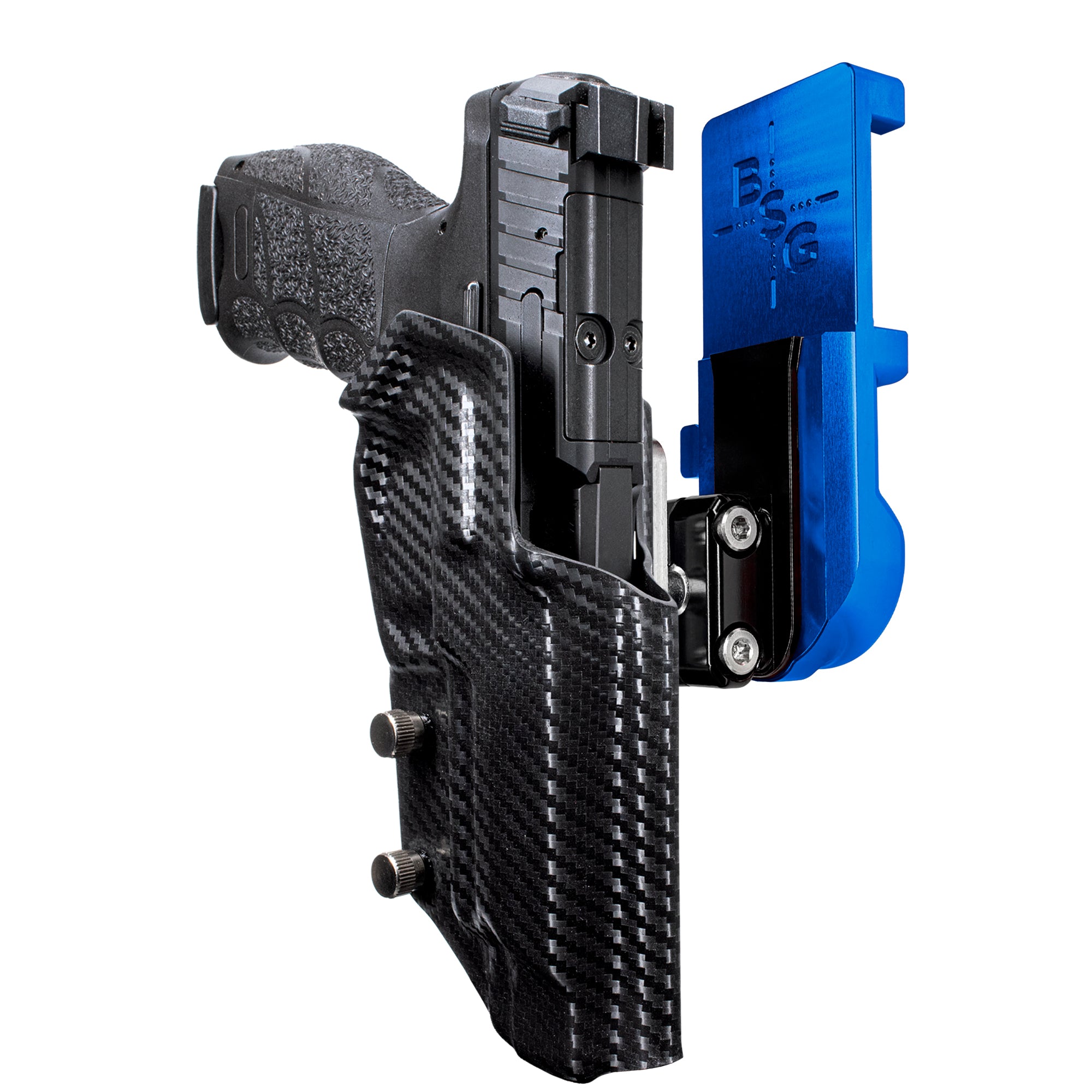 Heckler & Koch VP9L IPSC/USPA Quick Mount Ball Joint Holster with Blue Belt Attachment, Carbon Fiber Holster Shell