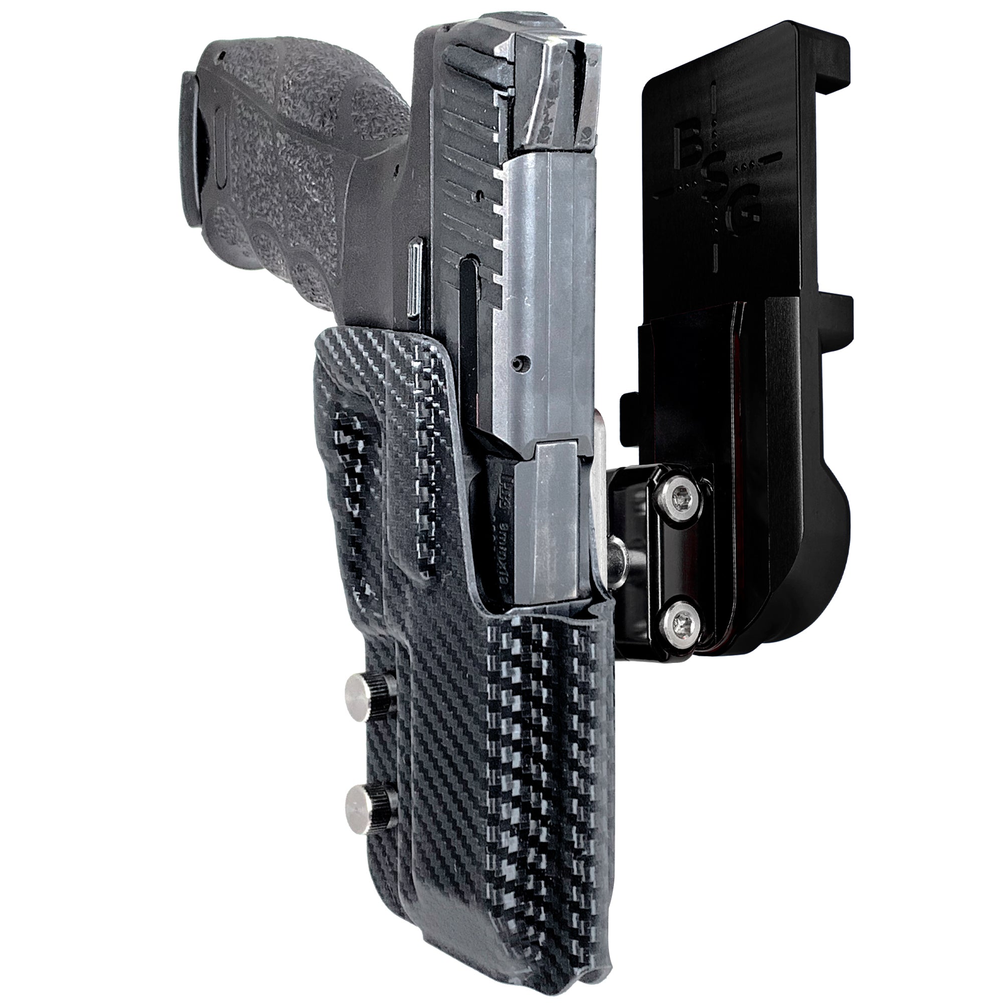 Heckler & Koch VP9 IPSC/USPA Quick Mount Ball Joint Holster with Black Belt Attachment, Carbon Fiber Holster Shell