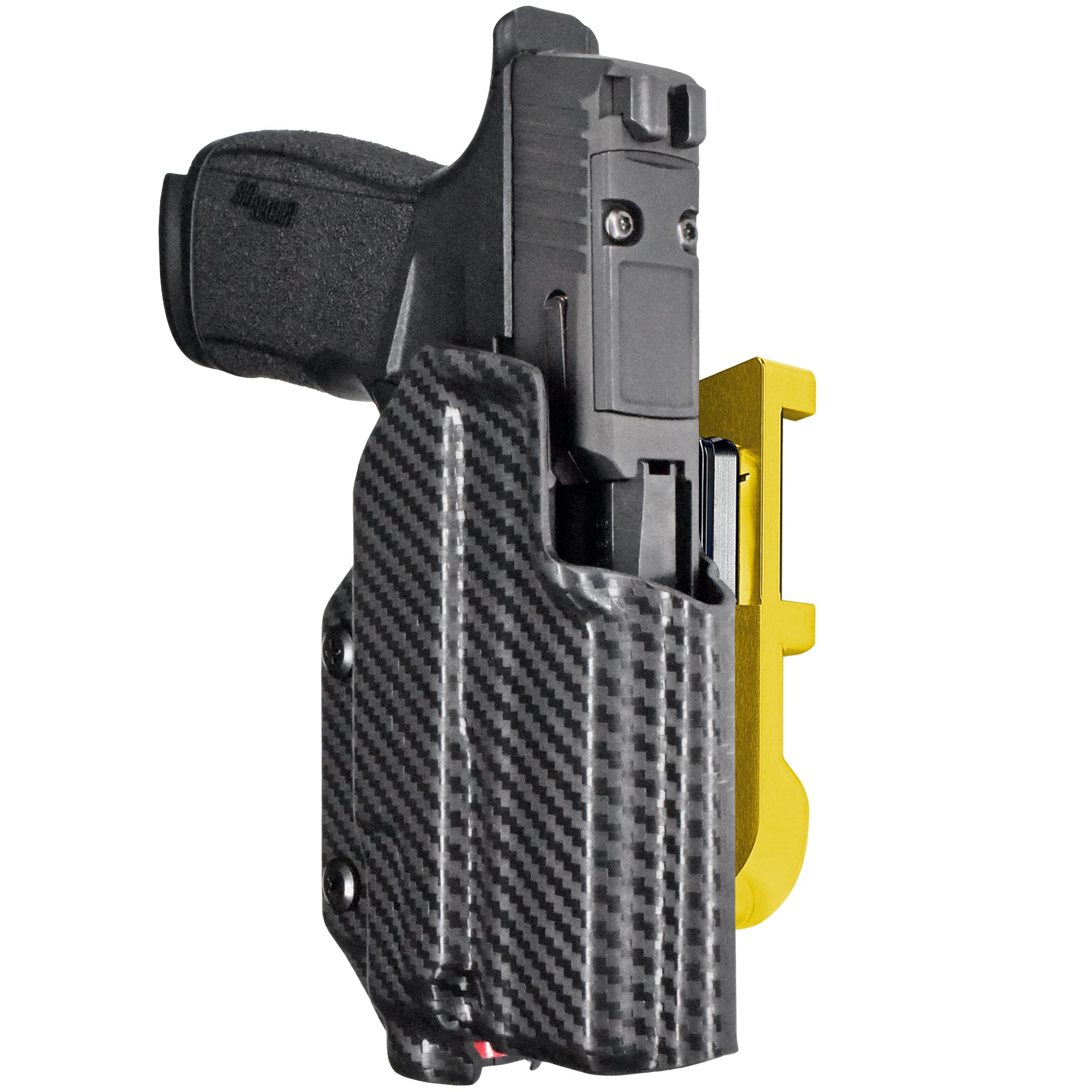 Sig P365 XMACRO w/ TLR-7 Sub IDPA Quick Mount Holster with 24K Gold Belt Attachment, Carbon Fiber Holster Shell
